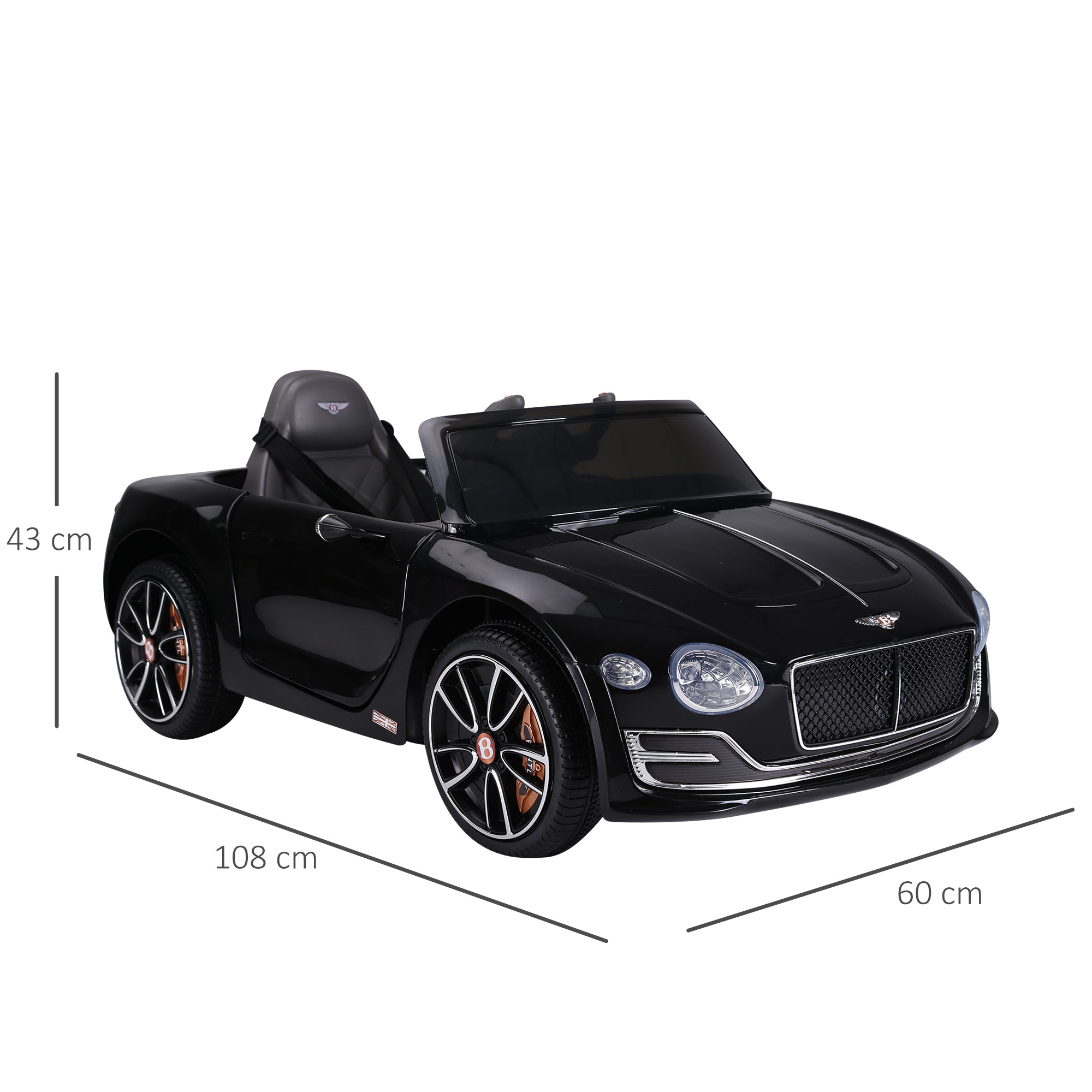 HOMCOM Licensed Bentley Kids Electric Car, 6V Battery Ride On Toy, Durable PP Construction, Black - anydaydirect