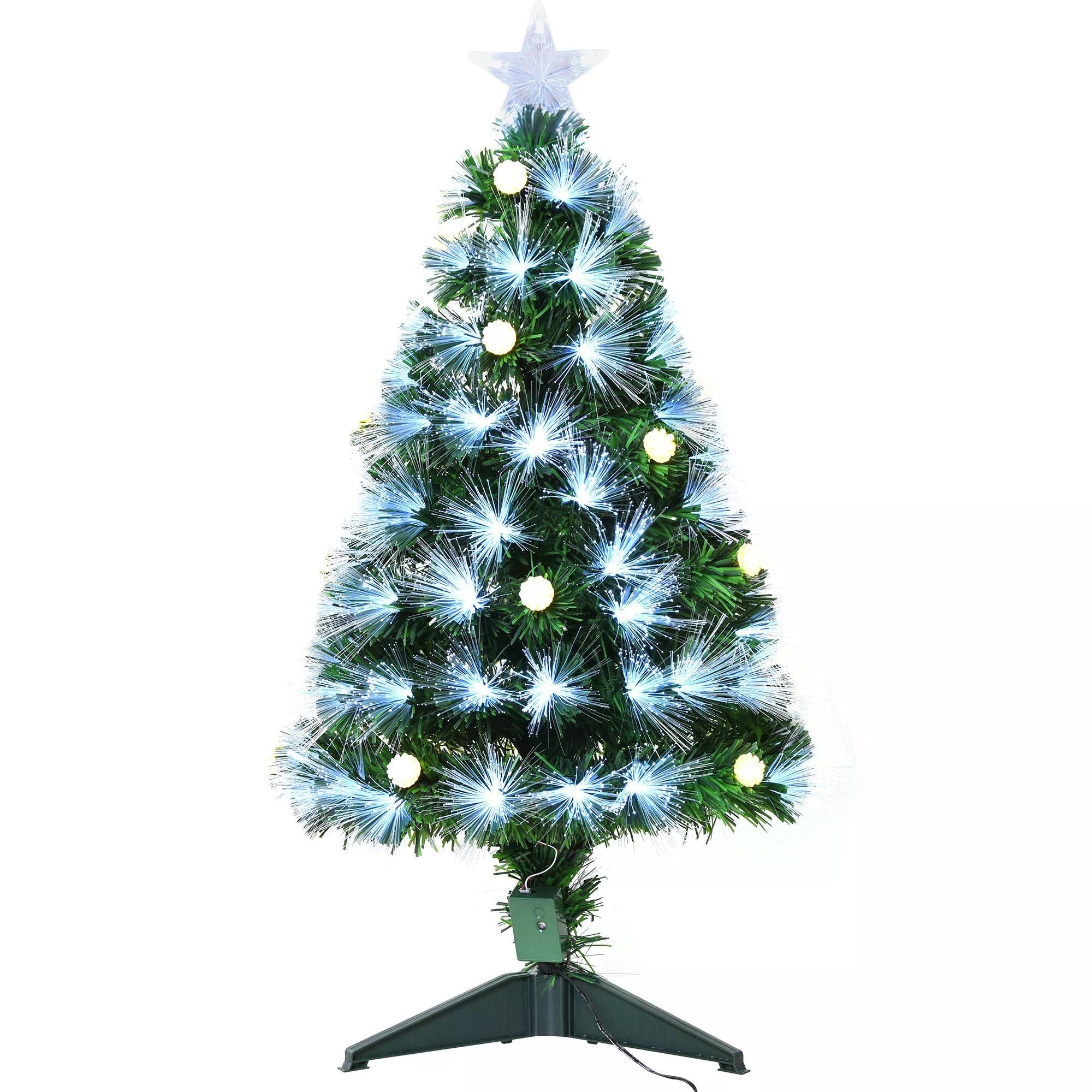 HOMCOM 3ft White Pre Lit Christmas Tree w/ 90 LEDs Star Topper Tri-Base Full Bodied Seasonal Decoration Pre-Lit Home - anydaydirect