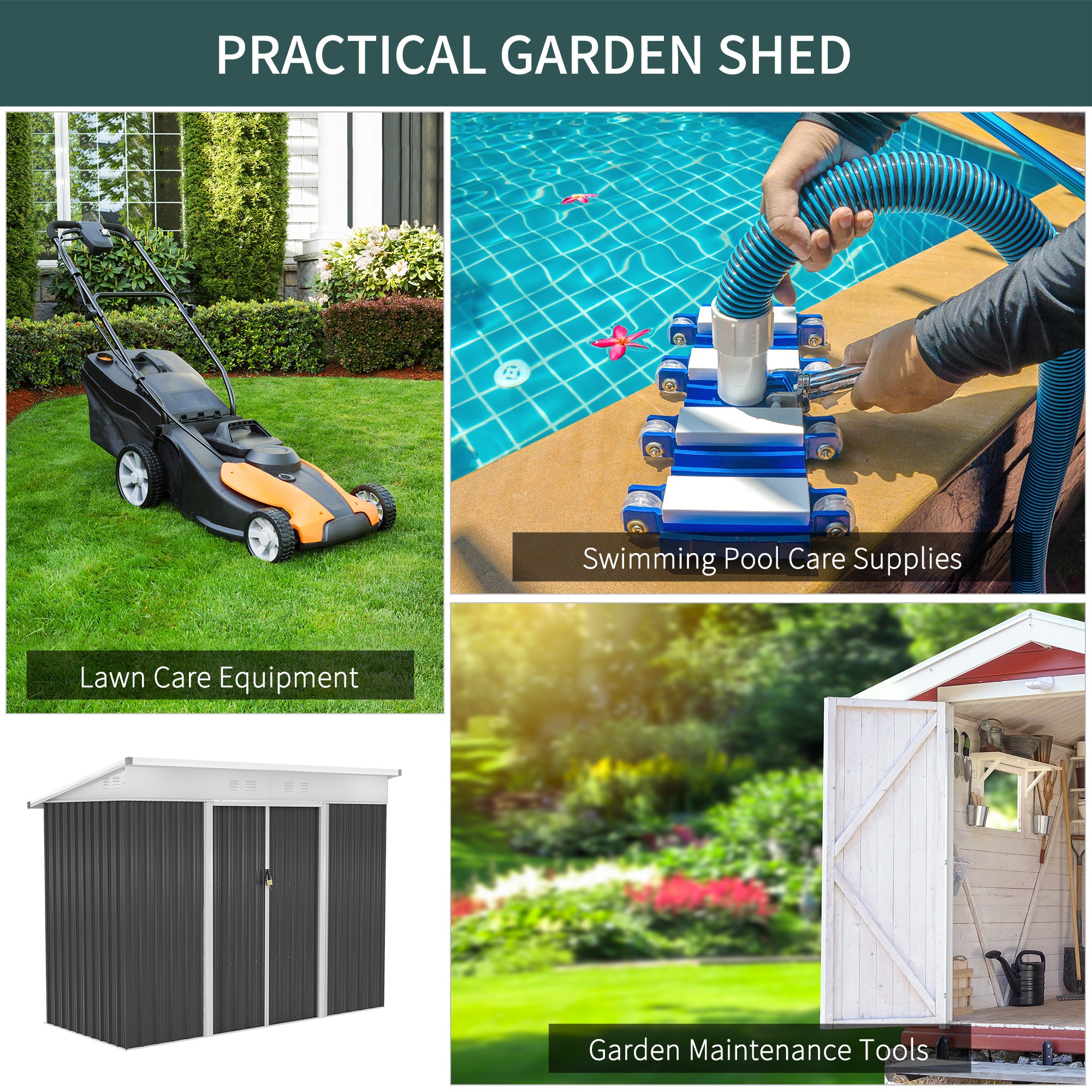 Outsunny 7.6 x 4.3ft Garden Storage Shed w/ Sliding Door Ventilation Window Sloped Roof Gardening Tool Storage Dark Grey - anydaydirect