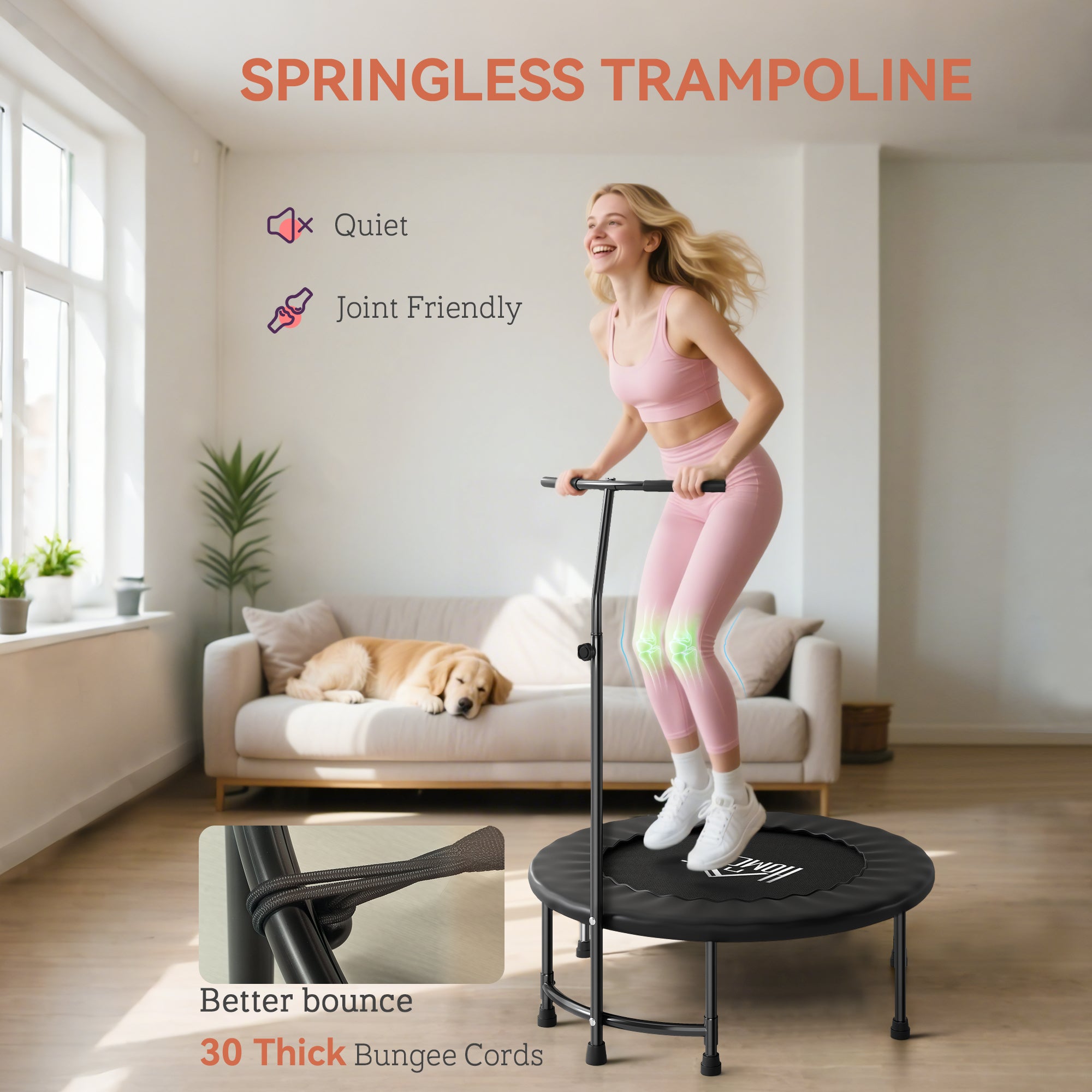 HOMCOM 40" Fitness Trampoline with Adjustable Handle, Rebounder Trampoline, Mini Jumper for Indoor Exercise Workout, Black - anydaydirect