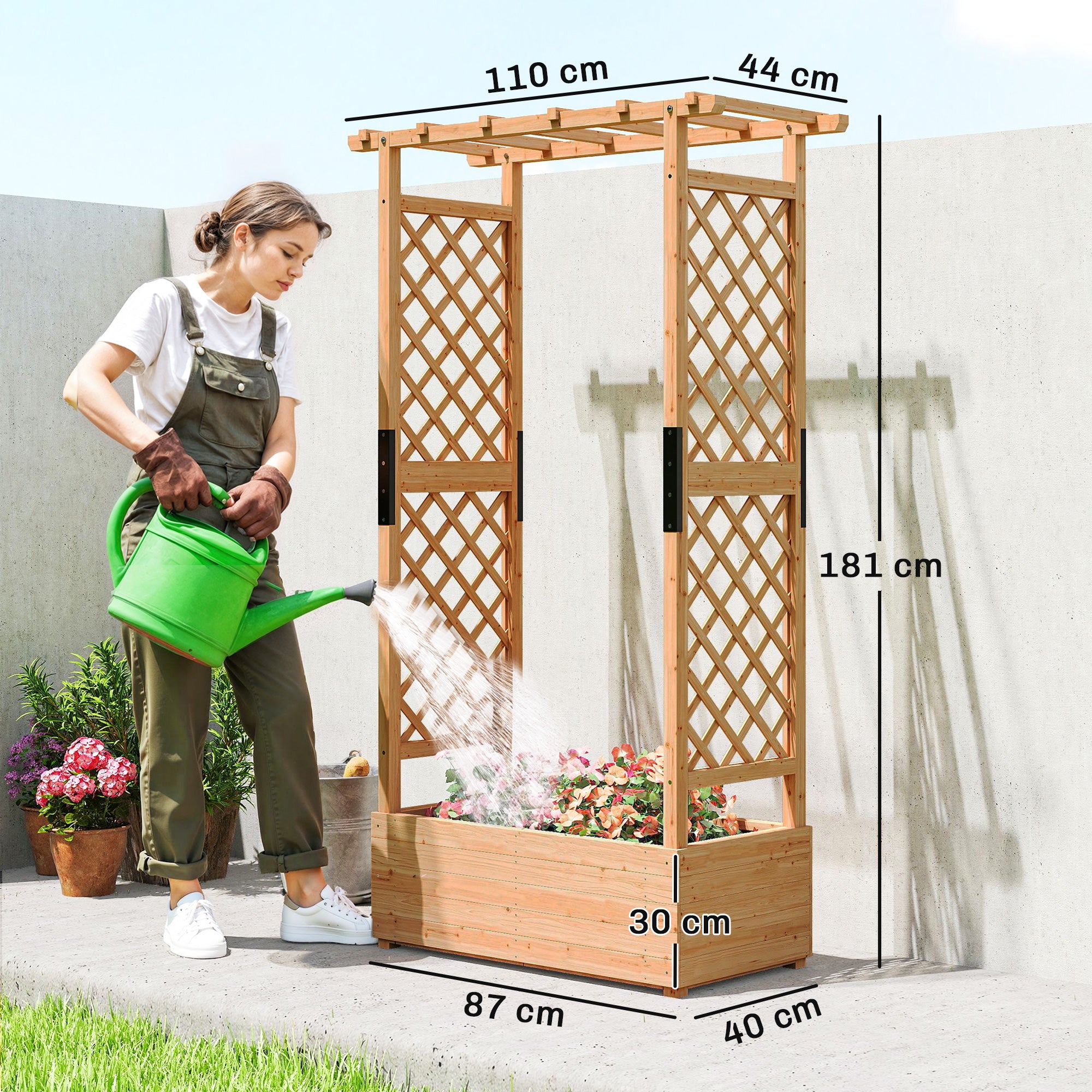 Outsunny Fir Wood 110 x 44 cm Planter and Trellis Garden Bed - anydaydirect