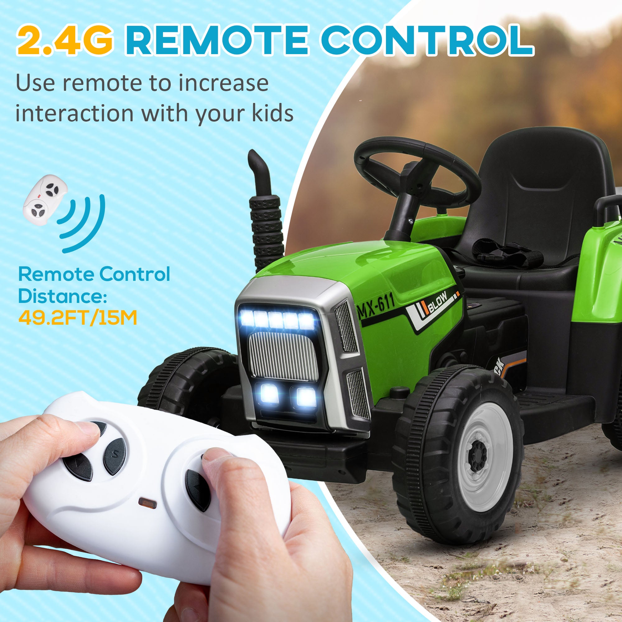 HOMCOM Electric Ride on Tractor w/ Detachable Trailer, 12V Kids Battery Powered Electric Car w/ Remote Control, Music for Kids Aged 3-6, Green - anydaydirect