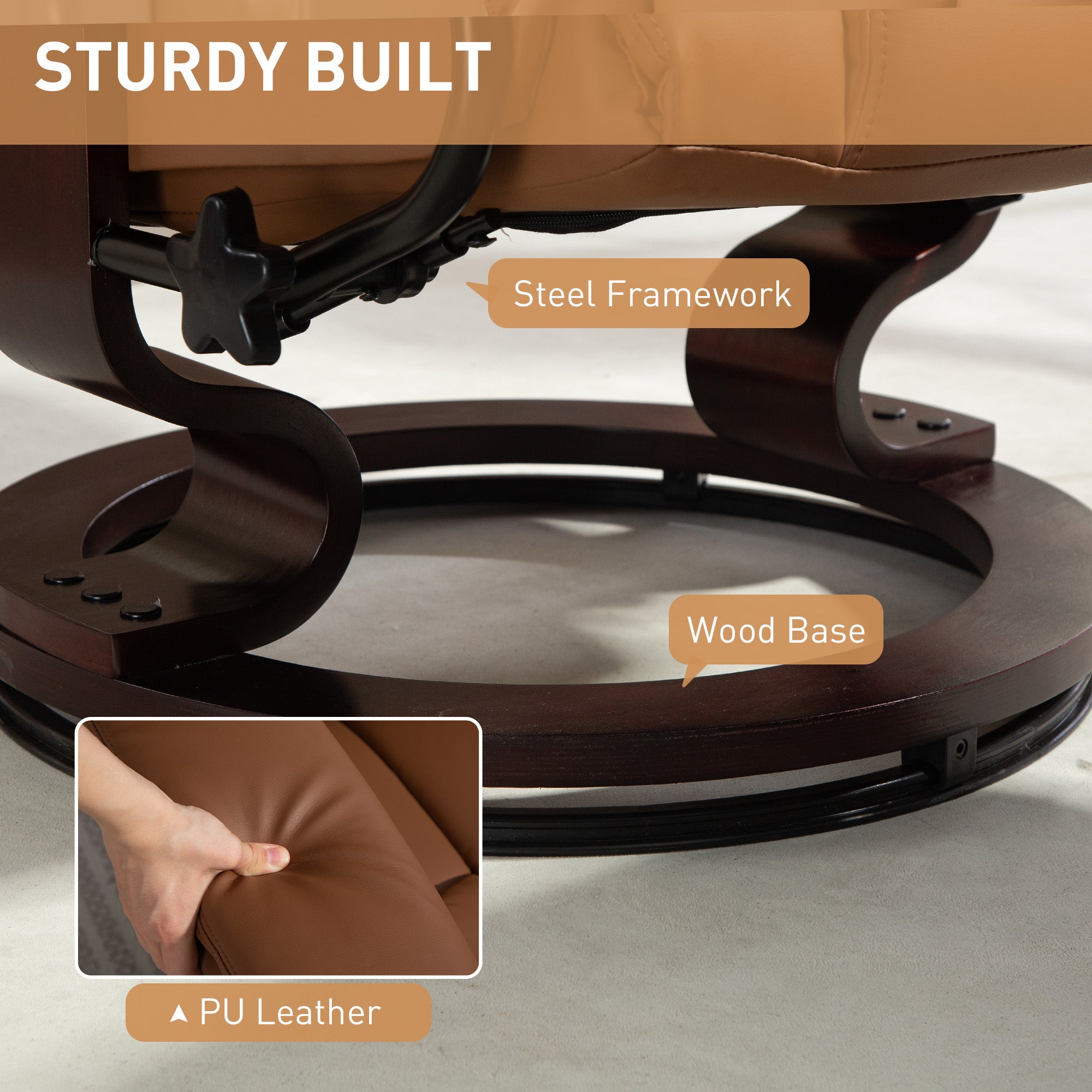 HOMCOM Faux Leather Reclining Chair and Footstool - Brown - anydaydirect