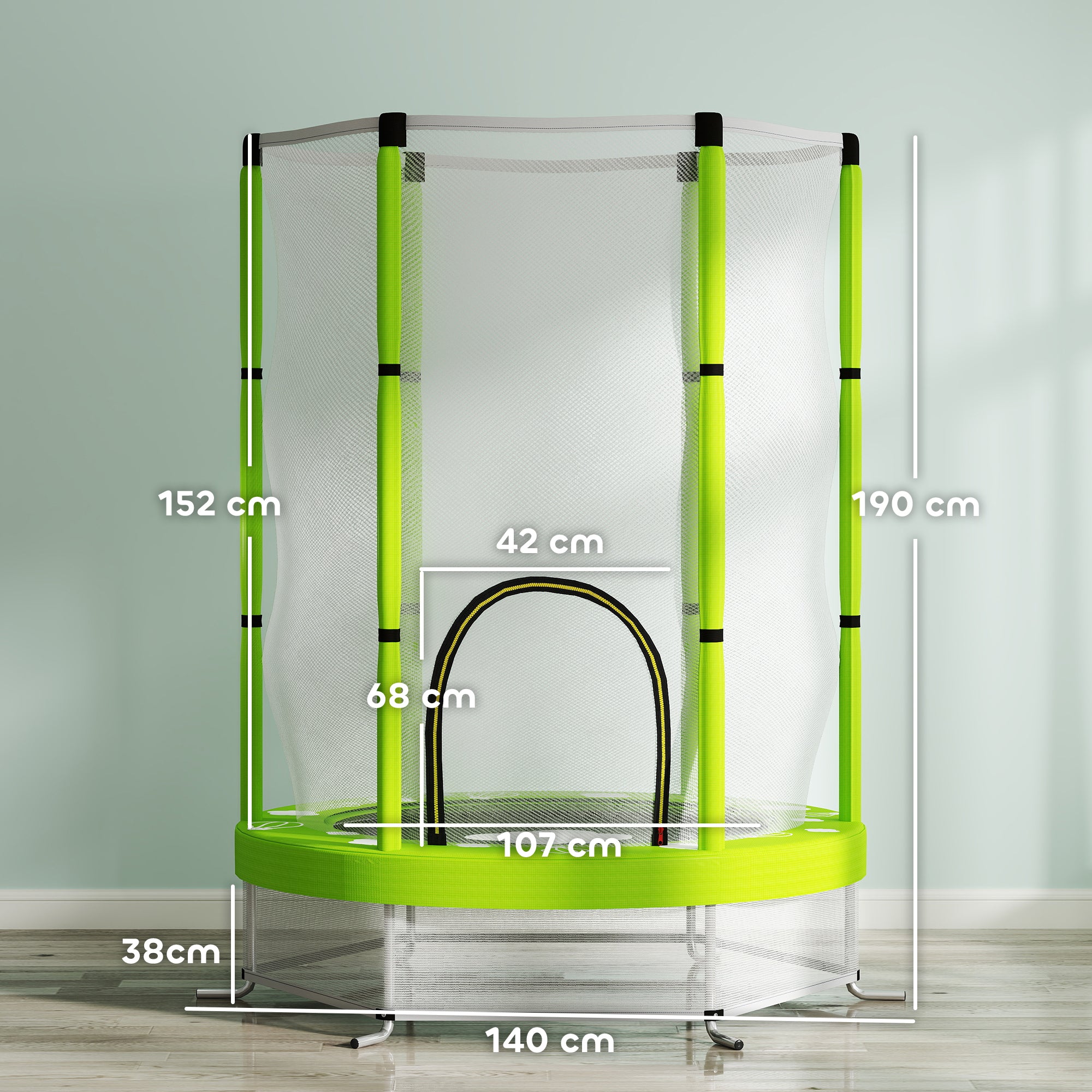 AIYAPLAY 4.6ft Toddler Trampoline w/ Safety Enclosure Net, for Indoor Outdoor Use, Ages 3-6 Years, Green - anydaydirect