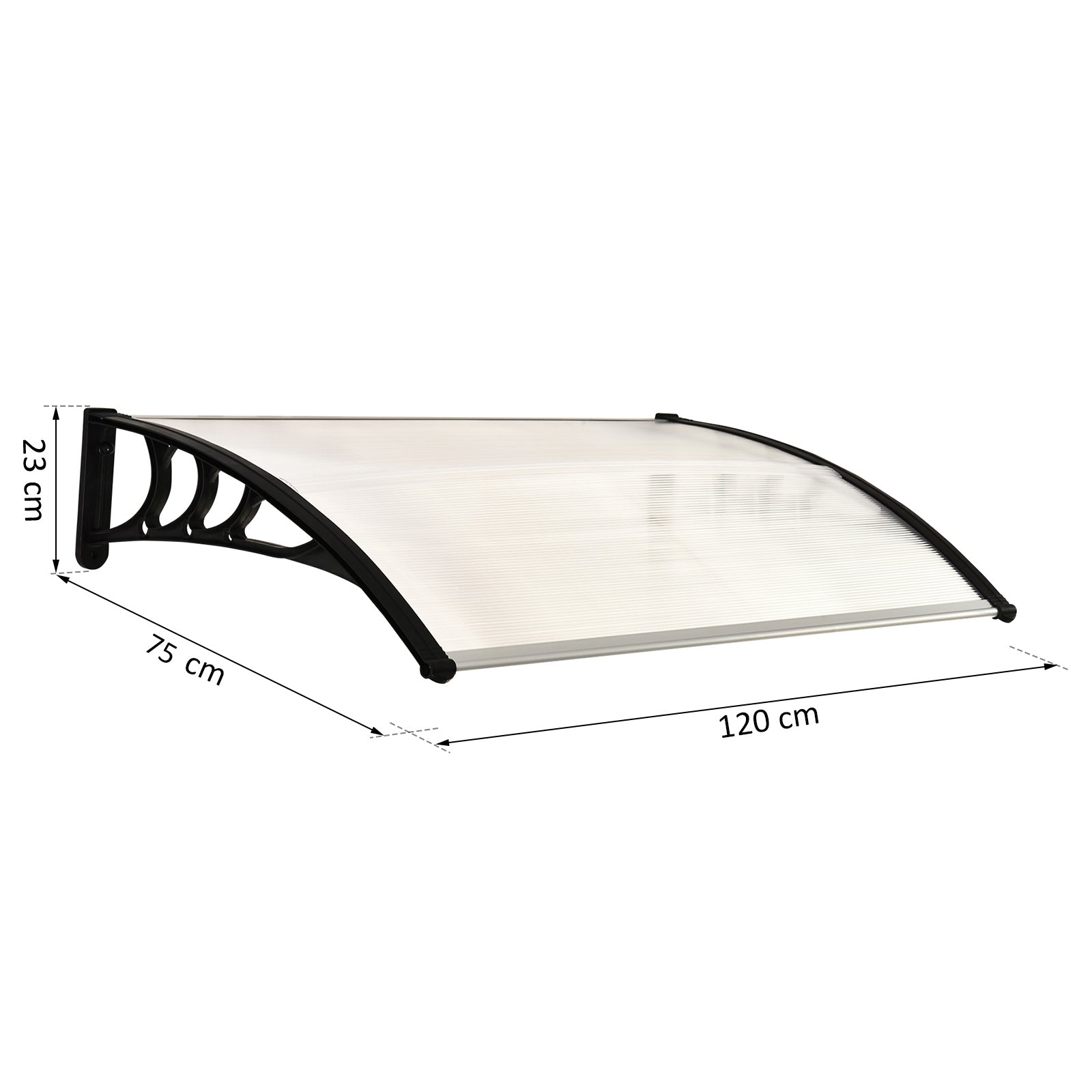 Outsunny Curved Window Door Canopy Aluminium Rigid Plastic Polycarbonate Fixed Outdoor Awning Modern Design UV Water Rain Resist 120 x 75cm White - anydaydirect