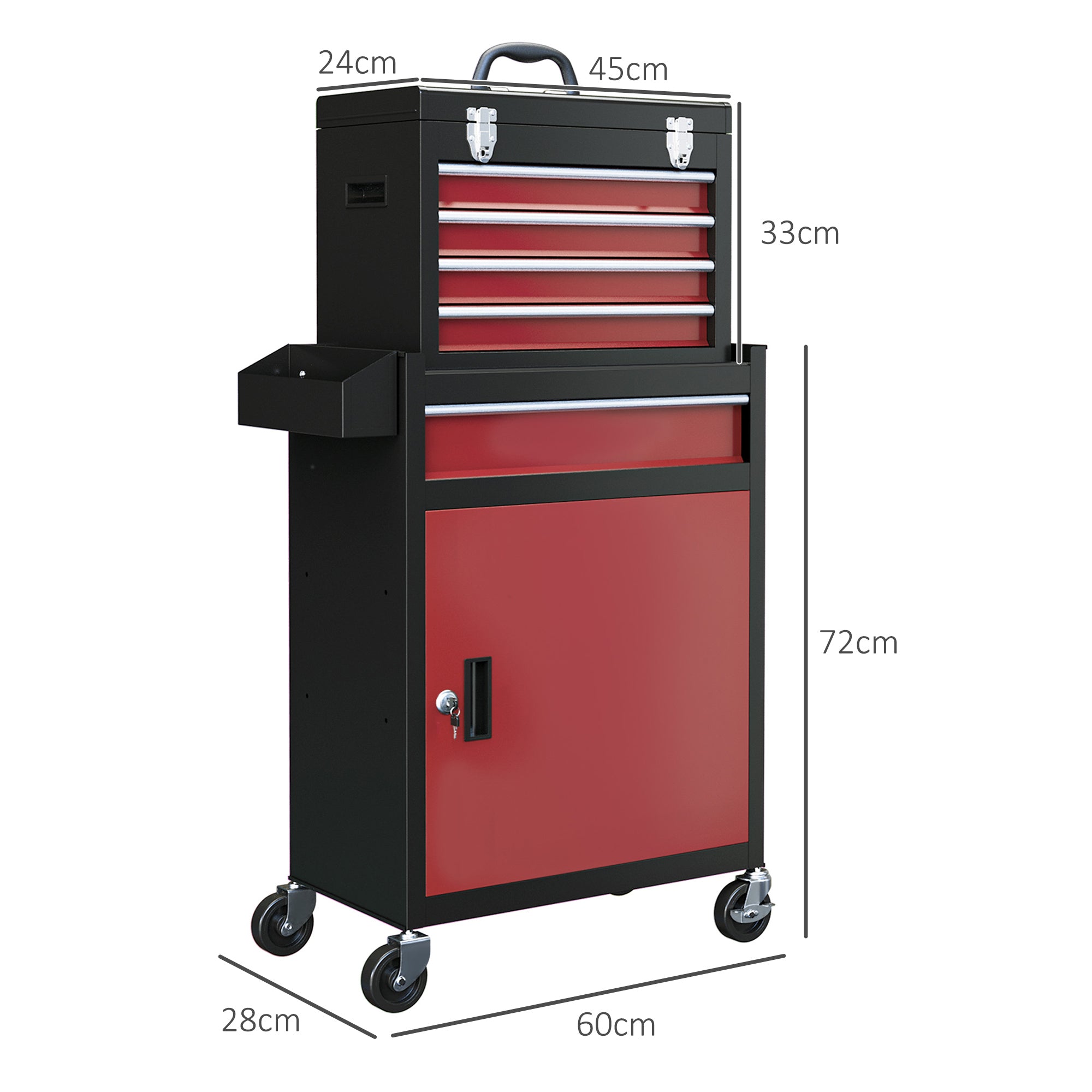 HOMCOM Two-Part Tool Storage Chest on Wheels - Black/Red - anydaydirect