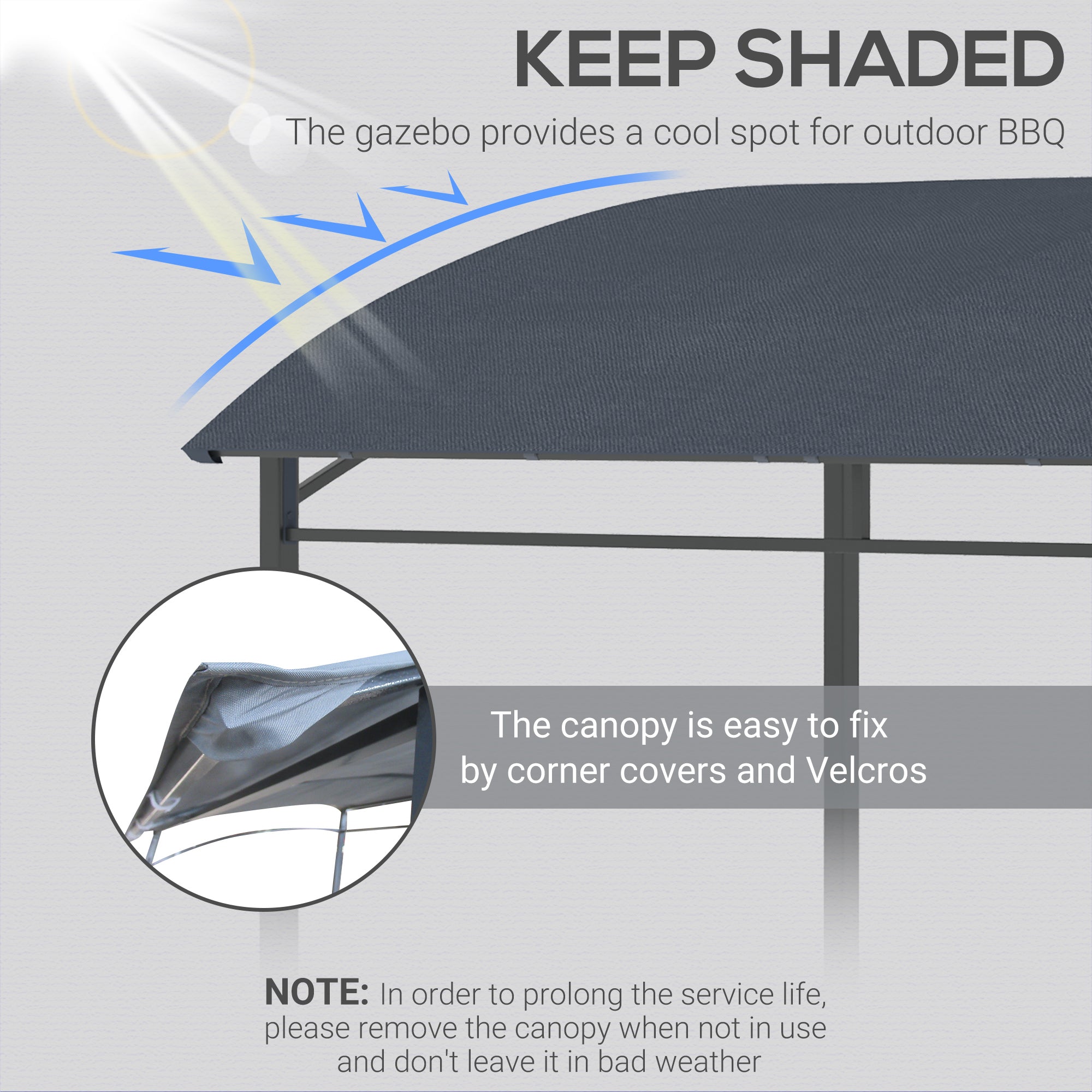 Outsunny 2.2 x 1.5 m BBQ Grill Gazebo Tent, Garden Grill with Metal Frame, Curved Canopy and 10 Hooks, Outdoor Sun Shade, Dark Grey - anydaydirect