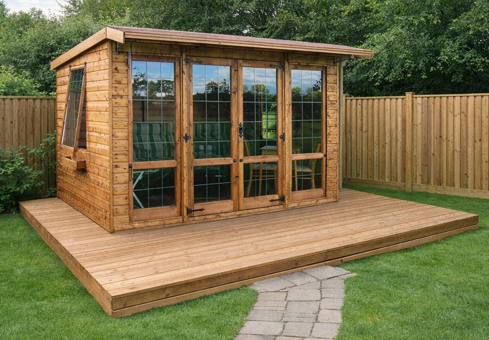 Spacious interior of Carlton Wooden Garden Summerhouse Shed perfect for relaxing or use as a garden room
