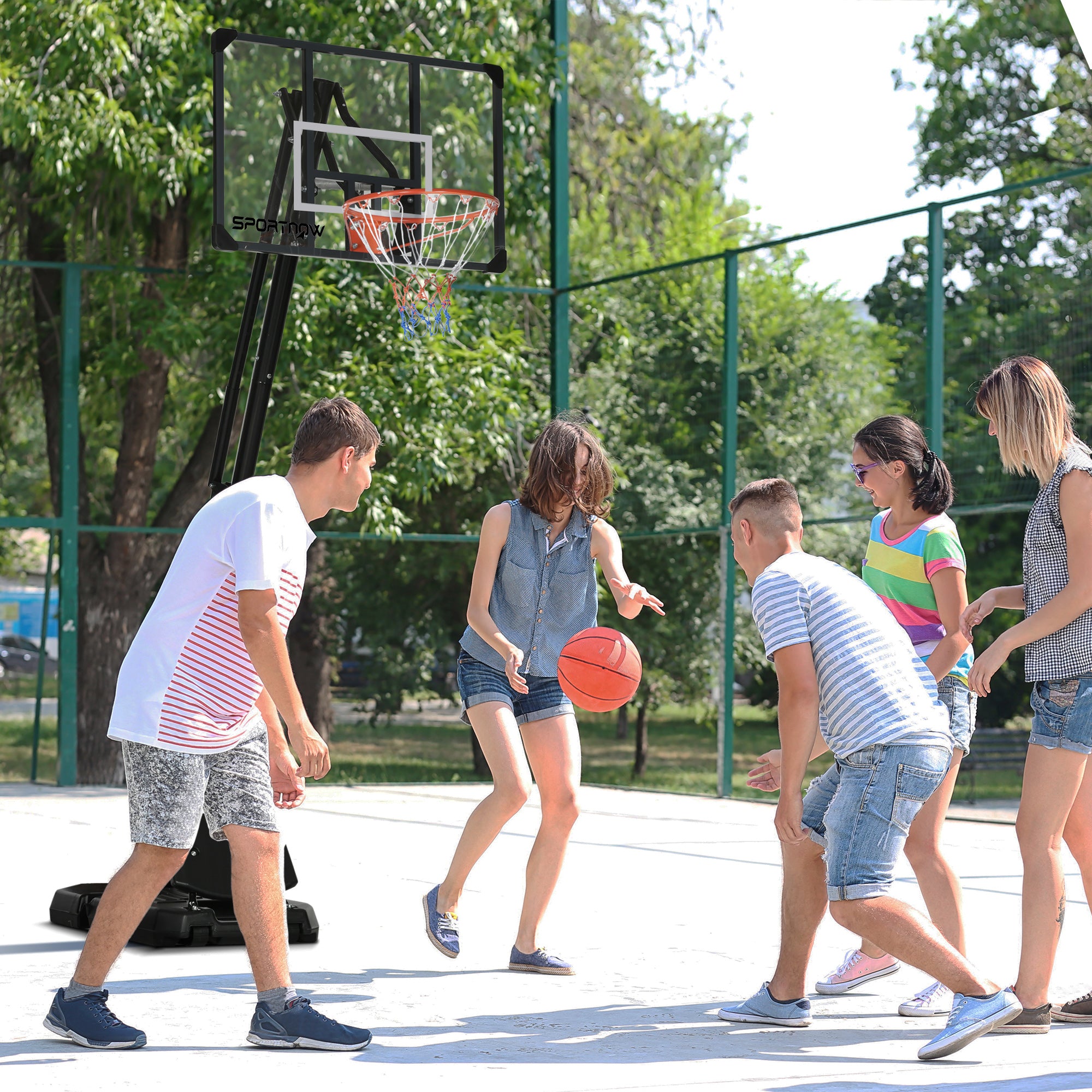 SPORTNOW 2.4-2.9m Adjustable Basketball Hoop and Stand with Weighted Base, Portable on Wheels, Black - anydaydirect