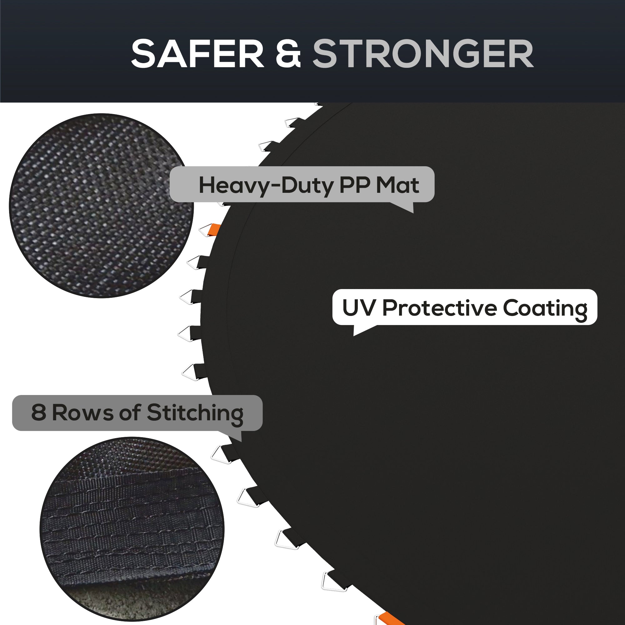 SPORTNOW Replacement Trampoline Mat with Spring Pull Tool, 72 V-Hooks, for 12ft Trampoline using 14cm Springs, Black - anydaydirect