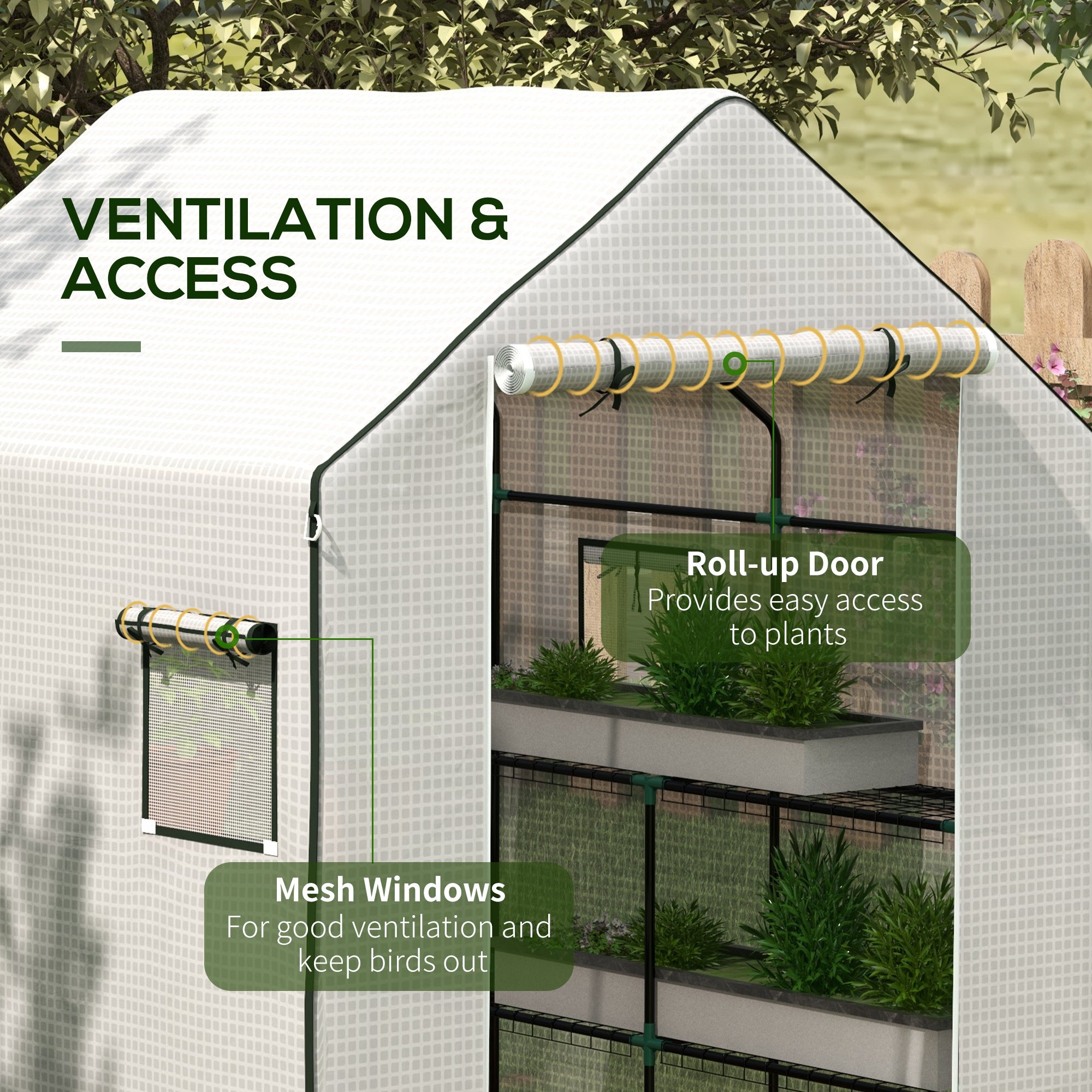 Outsunny Greenhouse Cover Replacement Walk-in PE Hot House Cover with Roll-up Door and Windows, 140 x 143 x 190cm, White - anydaydirect