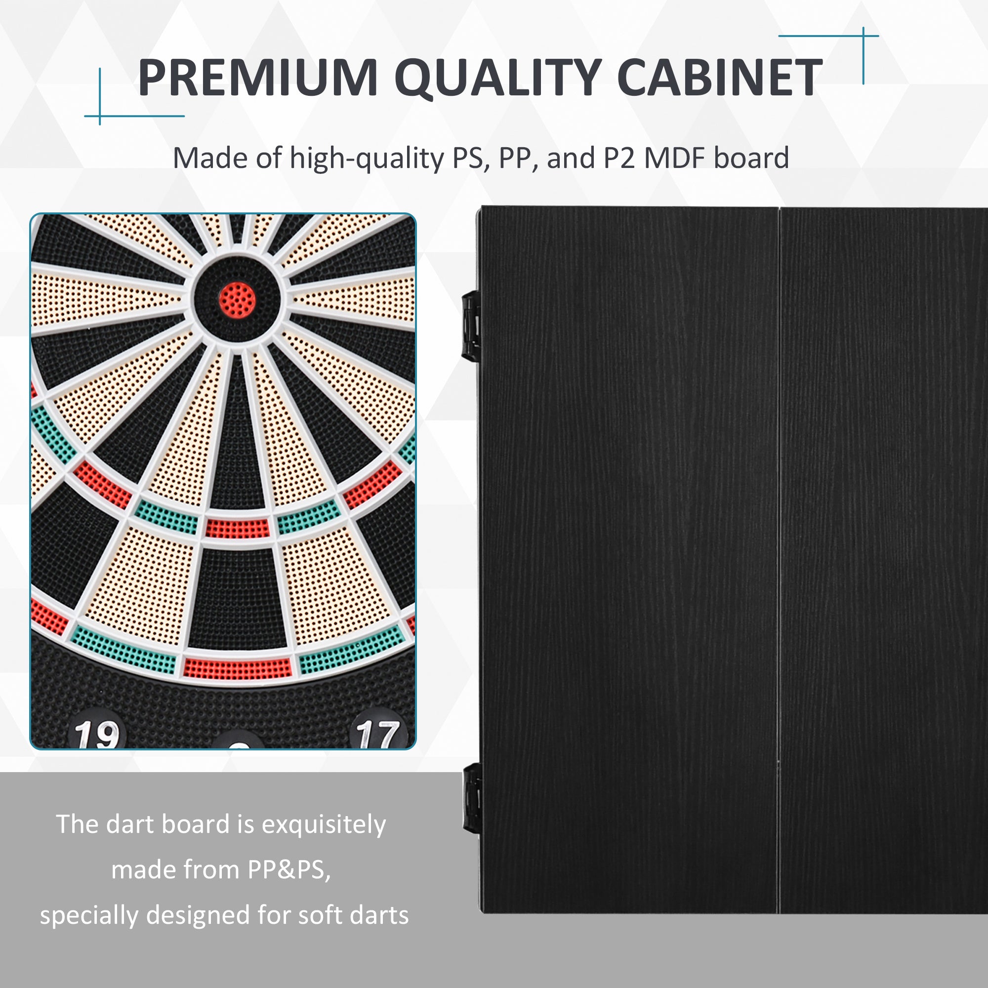 HOMCOM Electronic Dartboard Set, 27 Games Modes and 202 Variations, LED & 12 Soft Tip Darts and Cabinet to Storage, Ready-to-Play Multi-Game Option Darts Machine - anydaydirect