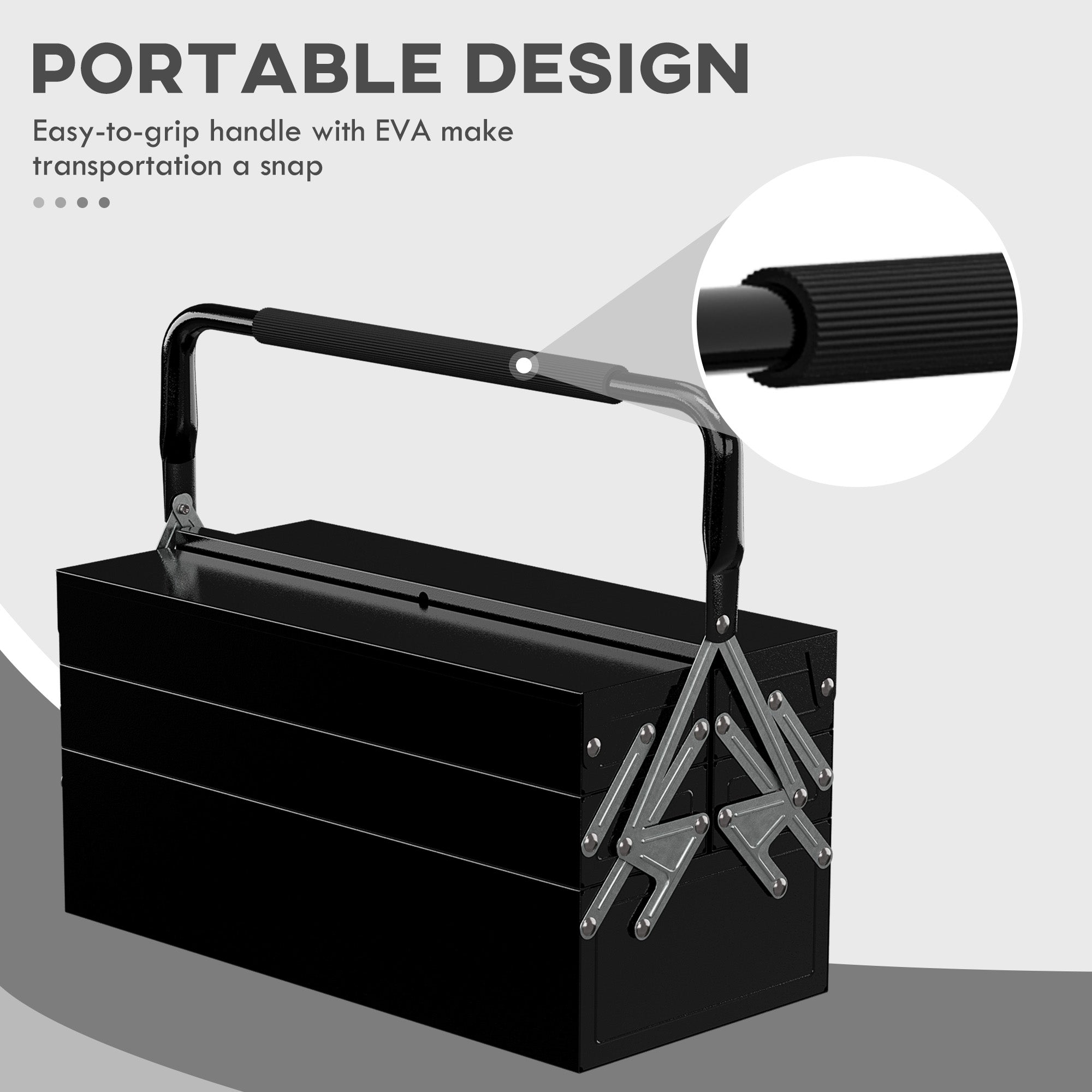 DURHAND 3 Tier Metal Toolbox, 5 Tray Professional Portable Tool Box with Carry Handle for Workshop, 45cmx20cmx34.5cm, Black - anydaydirect