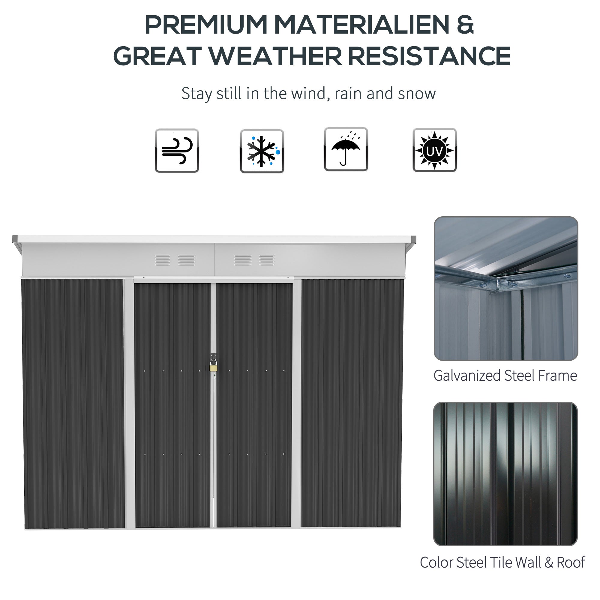 Outsunny 7.6 x 4.3ft Garden Storage Shed w/ Sliding Door Ventilation Window Sloped Roof Gardening Tool Storage Dark Grey - anydaydirect