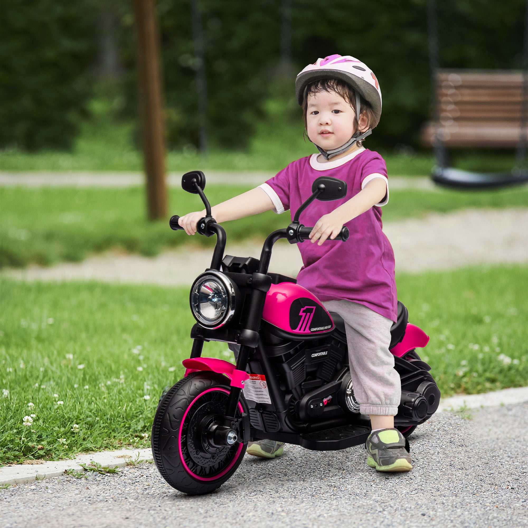 HOMCOM Kids' Electric Motorbike: 6V Ride-On with Training Wheels & Push-Start, Pretty in Pink - anydaydirect