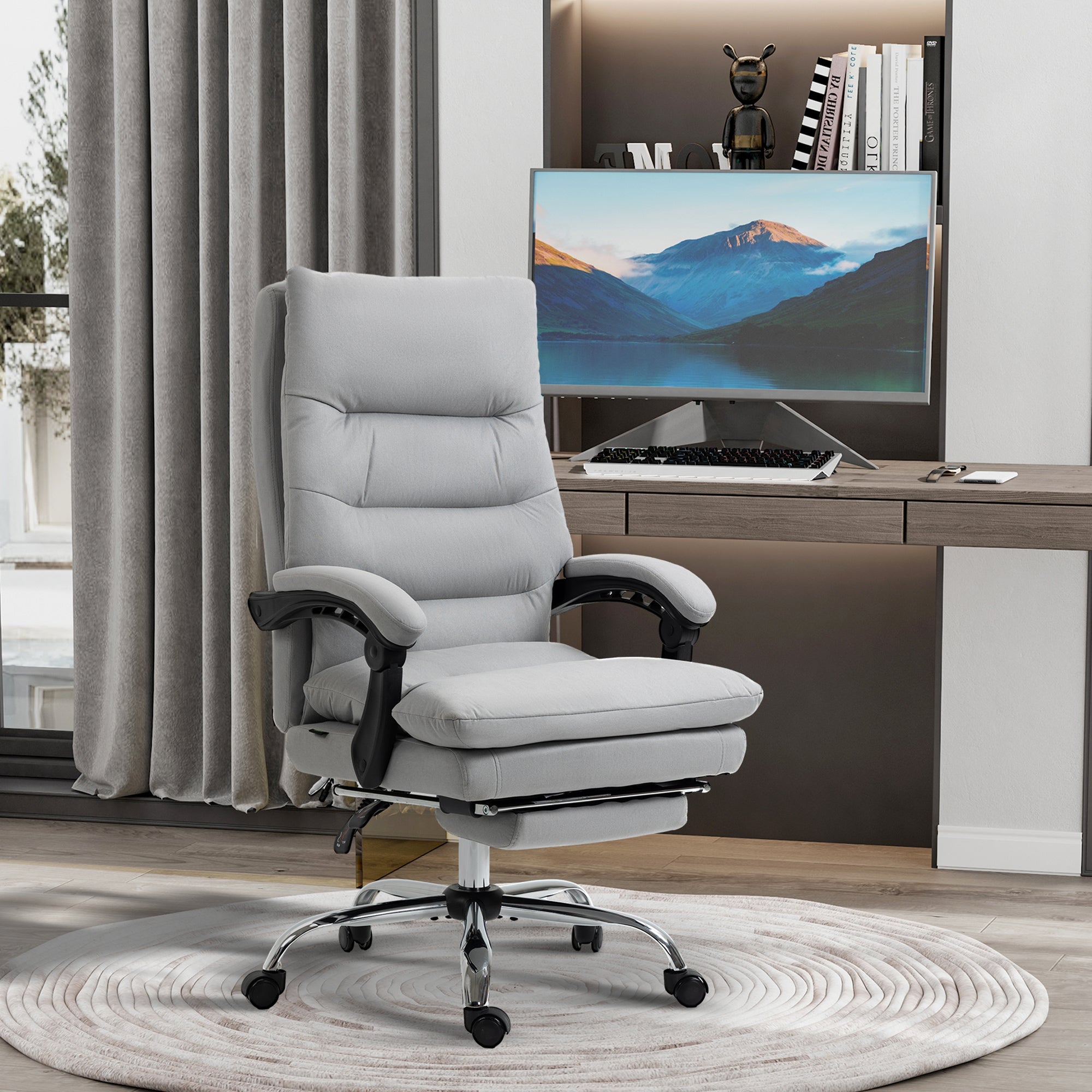 Vinsetto Office Chair, Ergonomic Desk Chair with 6-Point Vibration Massage and Back Heating, Microfibre Computer Gaming Chair with 135° Reclining Back and Footrest, Grey - anydaydirect