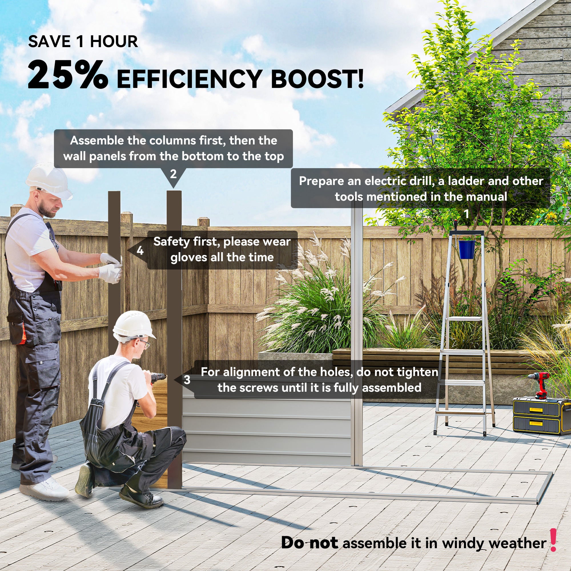 Outsunny 3.7 x 7.9ft Galvanised Steel Shed, with Latched Door and Padlock - Oak - anydaydirect