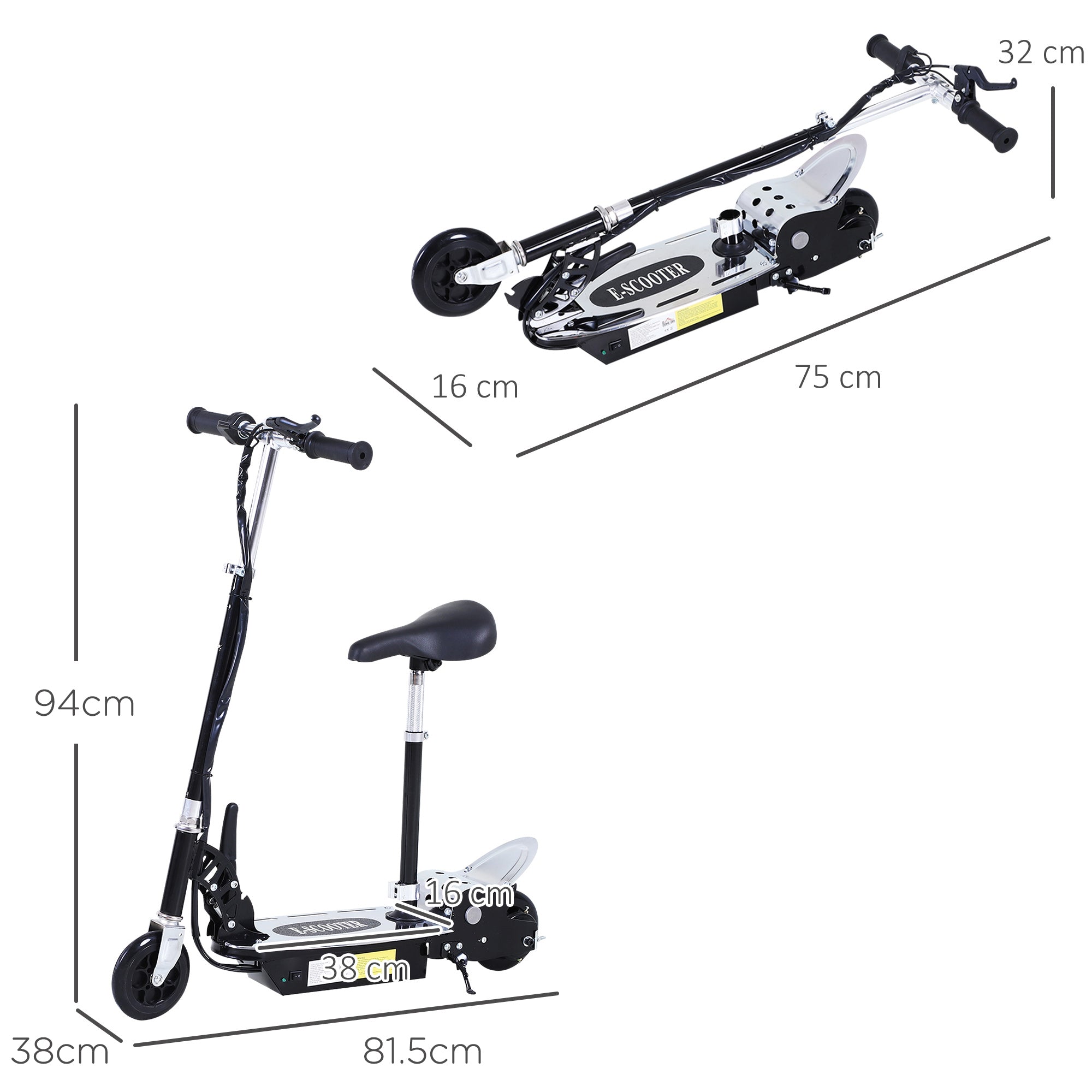 HOMCOM 120W Foldable Powered Scooters with 24V Rechargeable Battery, Adjustable Ride on Toy (Black) - anydaydirect