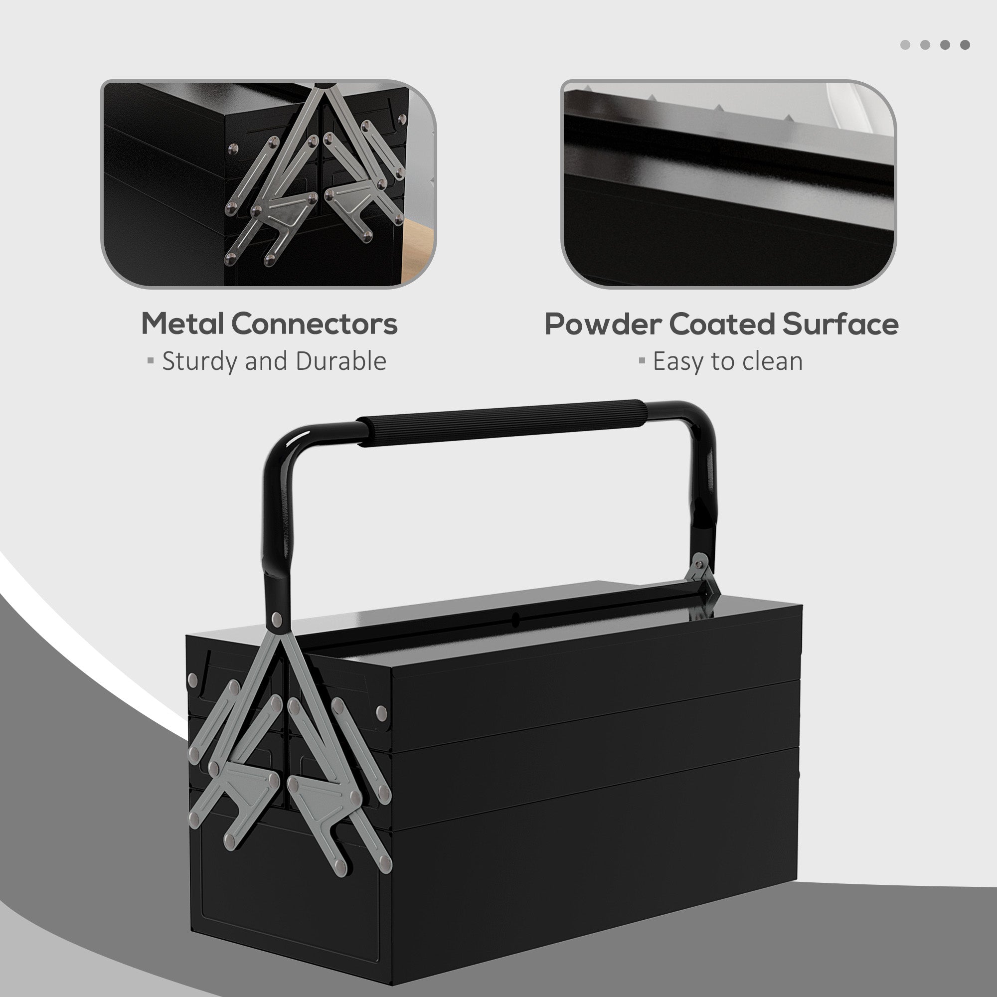 DURHAND 3 Tier Metal Toolbox, 5 Tray Professional Portable Tool Box with Carry Handle for Workshop, 45cmx20cmx34.5cm, Black - anydaydirect
