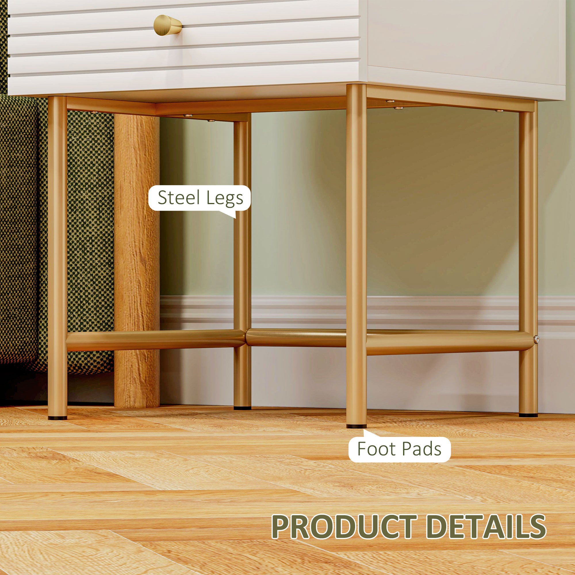 HOMCOM Set of Two Elegant Bedside Tables - White/Gold-Tone - anydaydirect