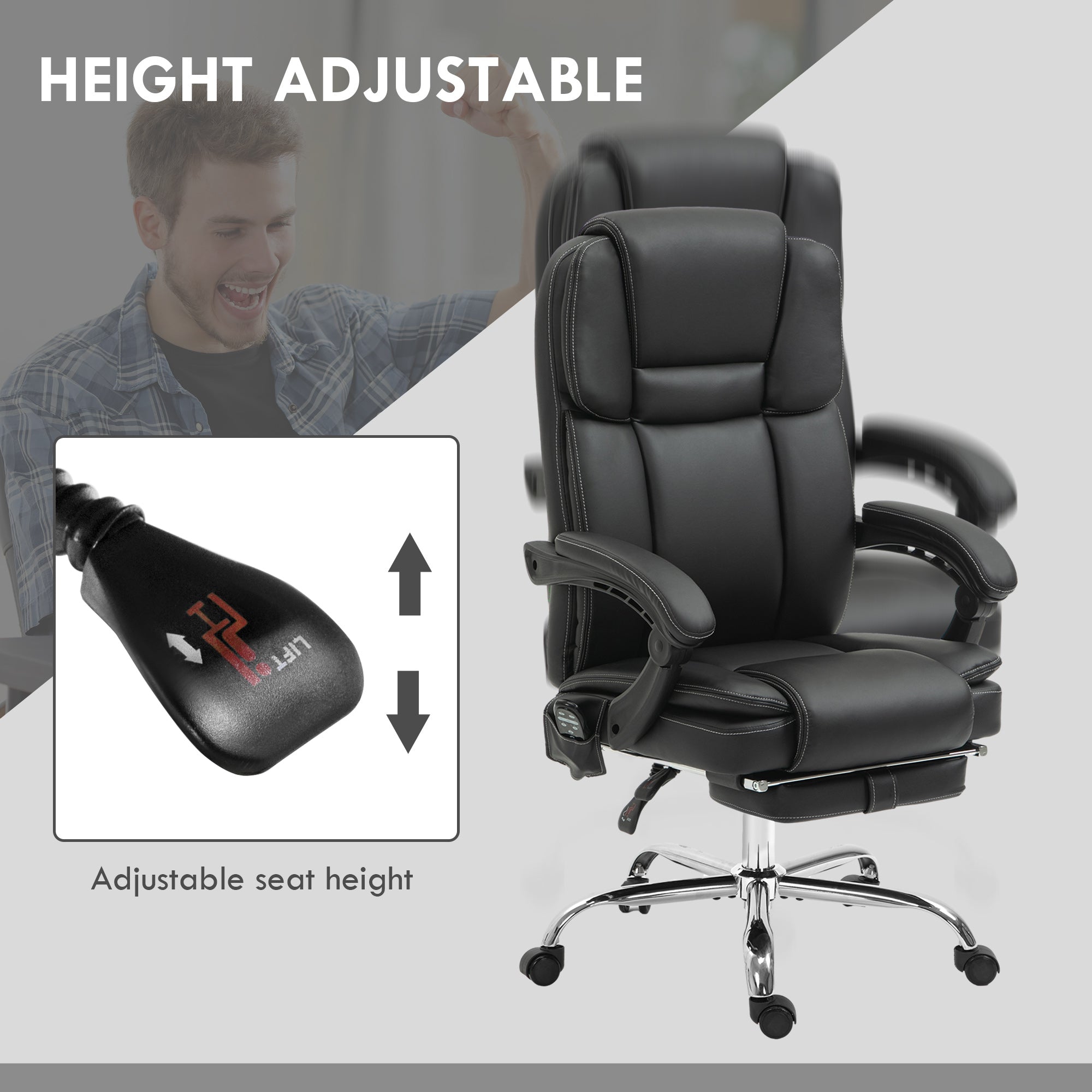 Vinsetto Six Point Vibrating Massage Office Chair - Black - anydaydirect