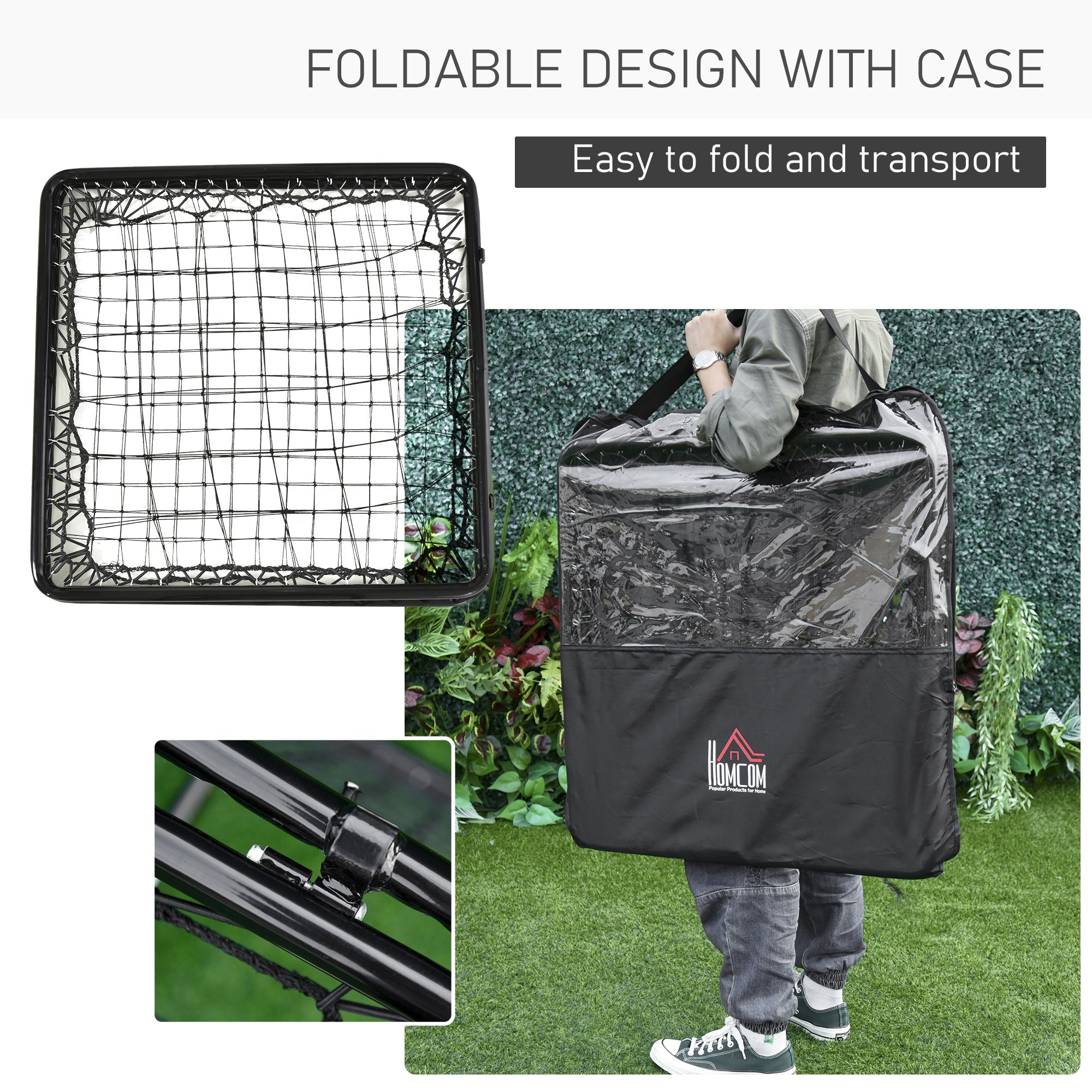 HOMCOM Angle Adjustable Double Sided Rebounder Net Training Aid Target Soccer Goal Kickback For Football, Baseball, Basketball - 75L x 75W cm - anydaydirect