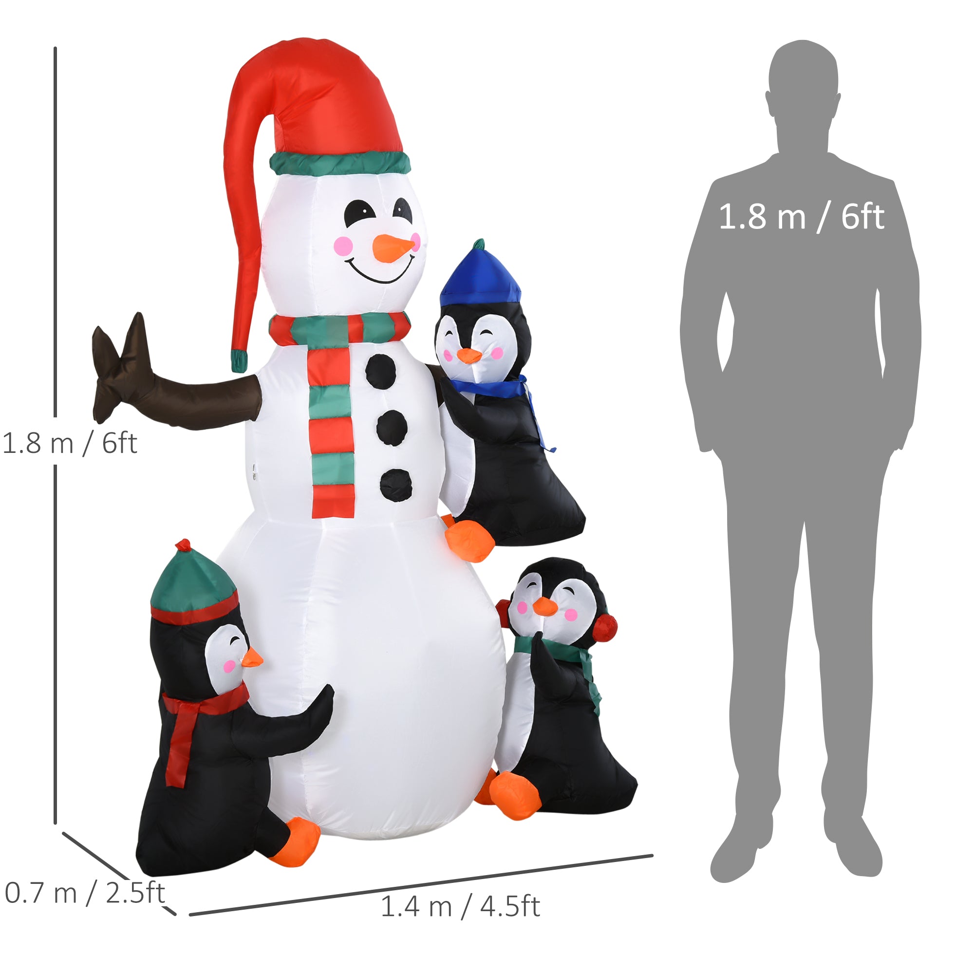 HOMCOM Christmas Inflatable Snowman and Penguins Outdoor Home Seasonal Decoration w/ LED Light - anydaydirect