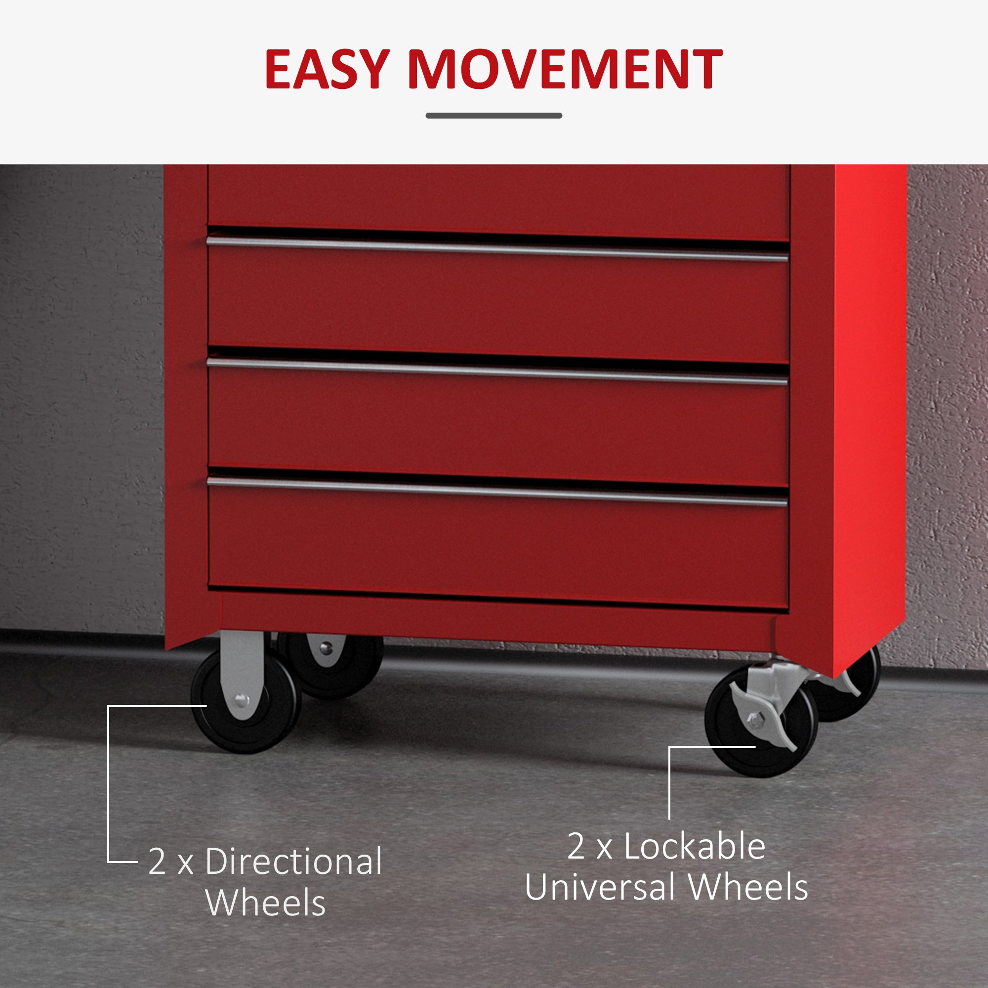 HOMCOM 5 Drawer Tool Chest on Wheels, Lockable Steel Tool Trolley with Side Handle for Workshop, Garage, Red - anydaydirect