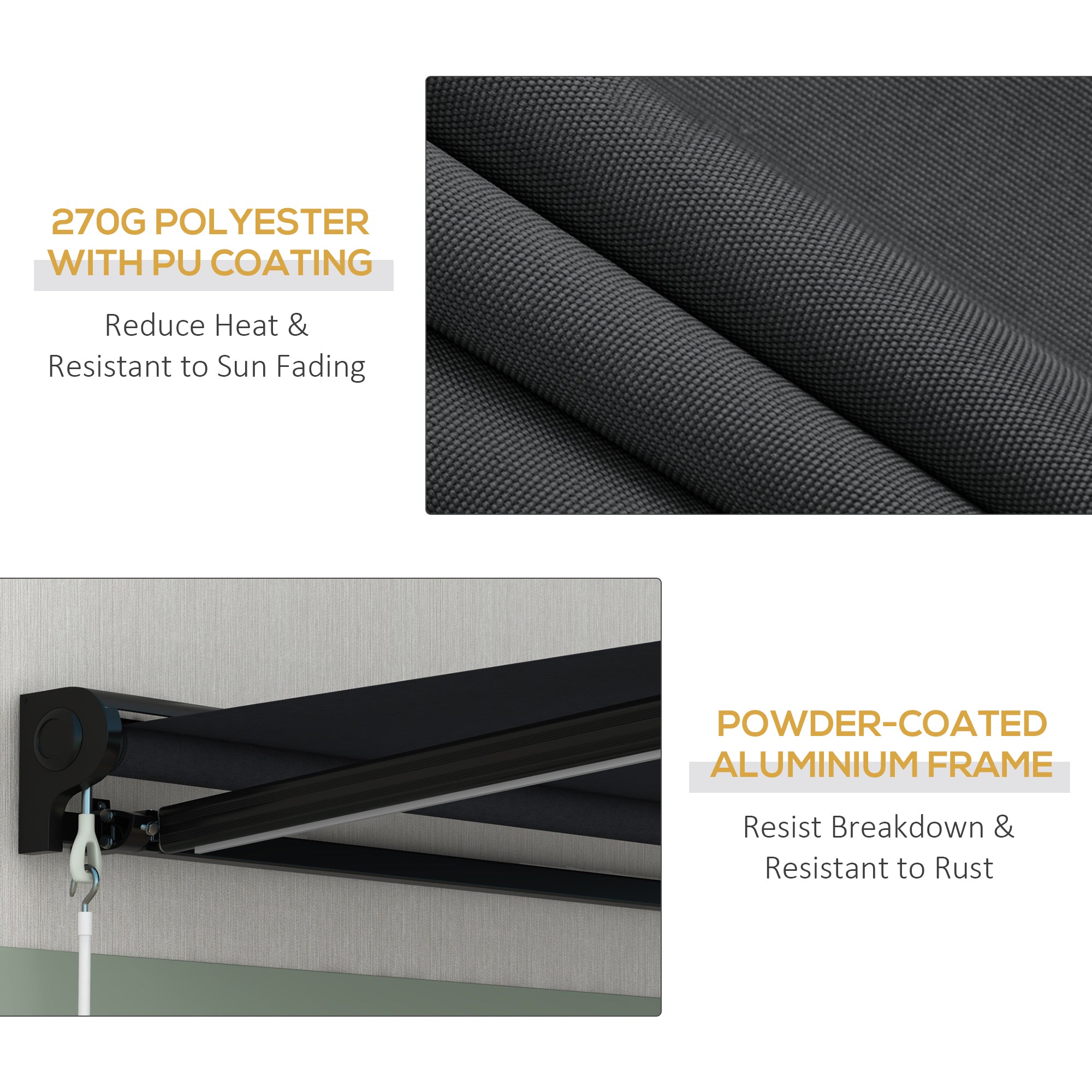 Outsunny 3 x 2.5m Electric Awning with LED Light, Aluminium Frame Retractable Awning Sun Canopies for Patio Door Window - anydaydirect