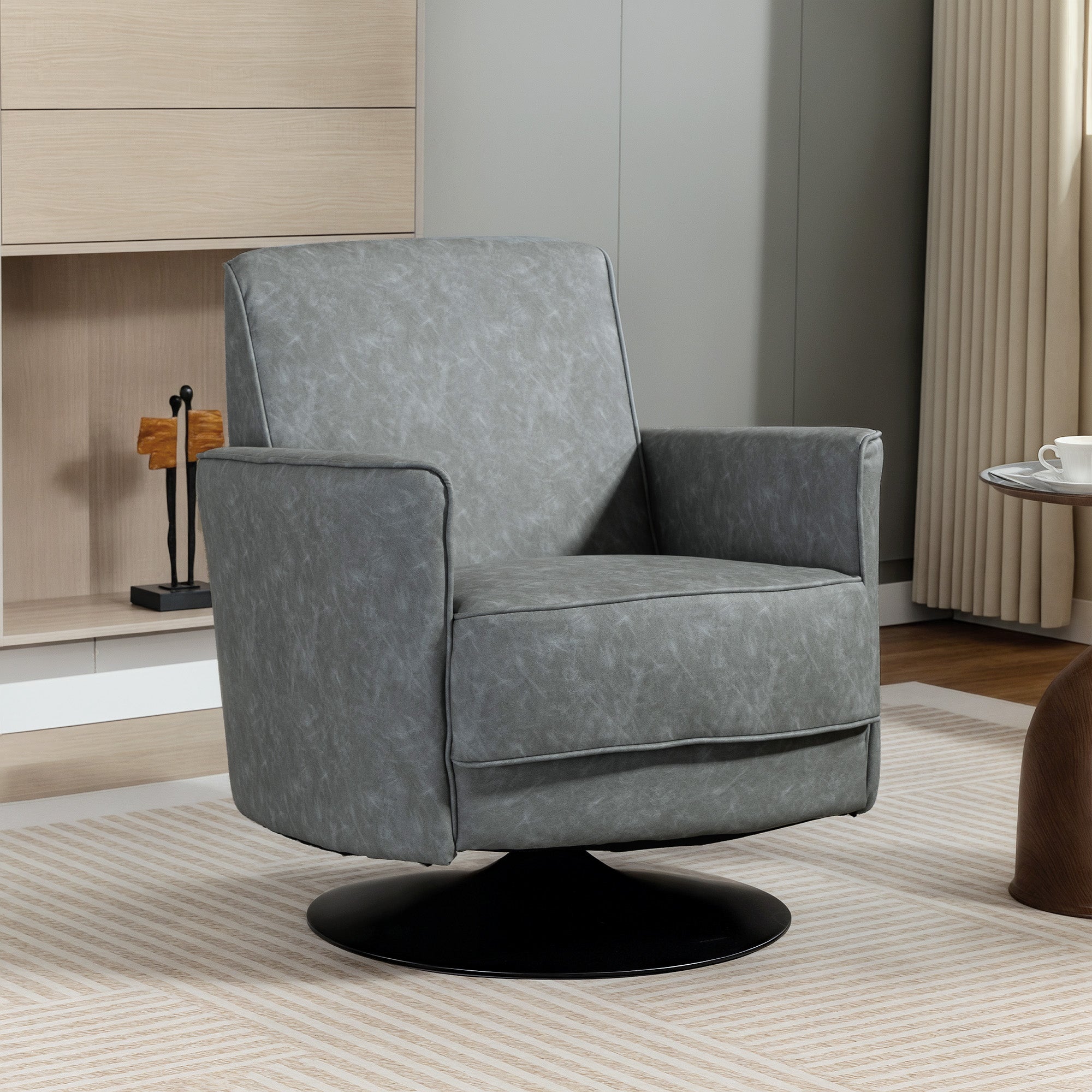 HOMCOM Upholstered Swivel Accent Chair with Thick Padding, Grey - anydaydirect