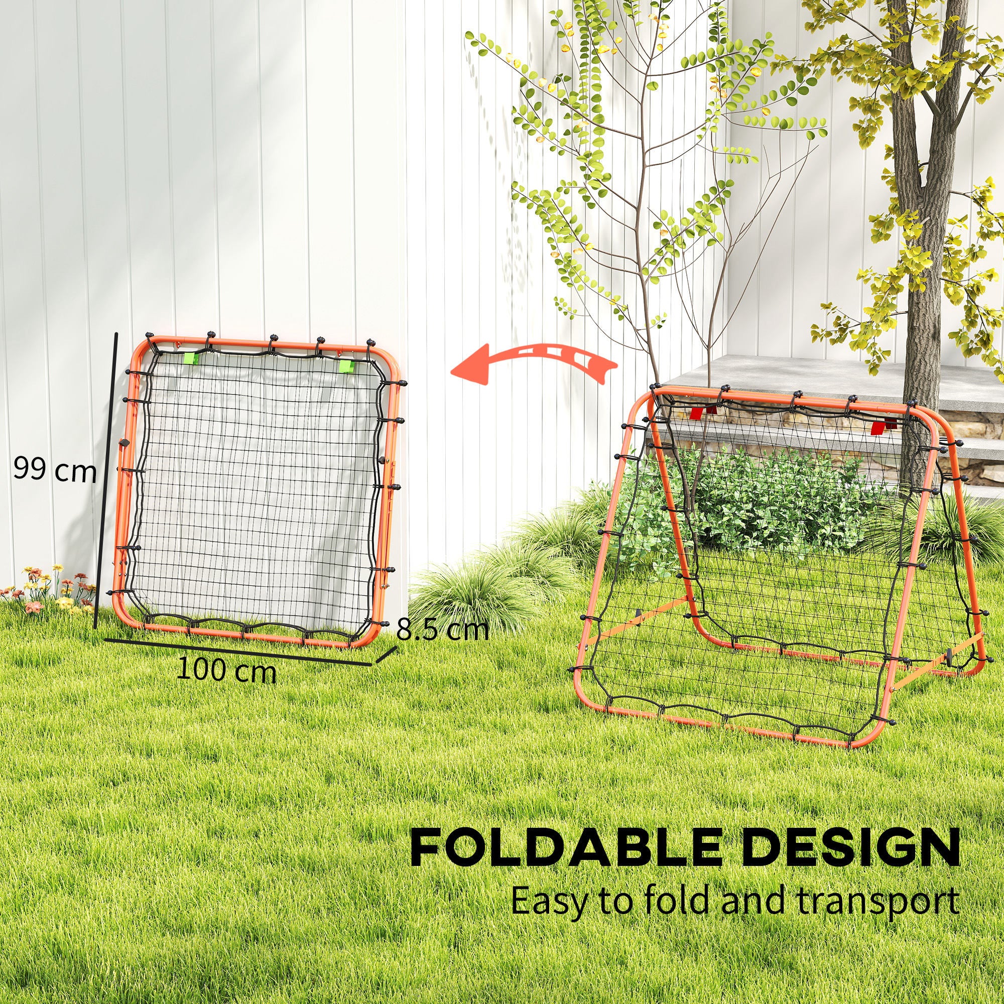 HOMCOM Double Sided Football Rebounder Net, Football Rebound Goal with Five Adjustable Angles, Orange - anydaydirect