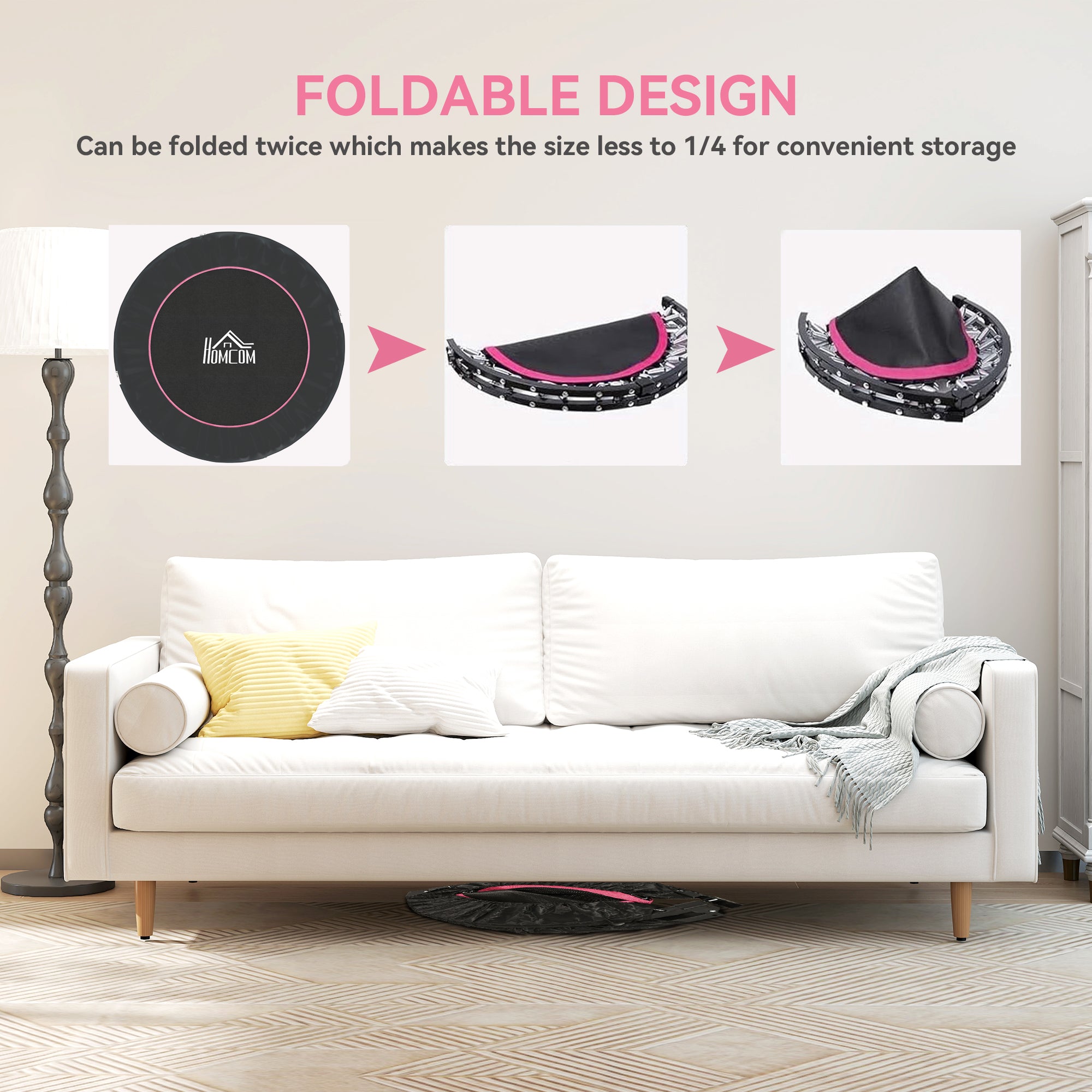 HOMCOM 48" Foldable Mini Fitness Trampoline, with Adjustable Foam Handle, Pink - anydaydirect