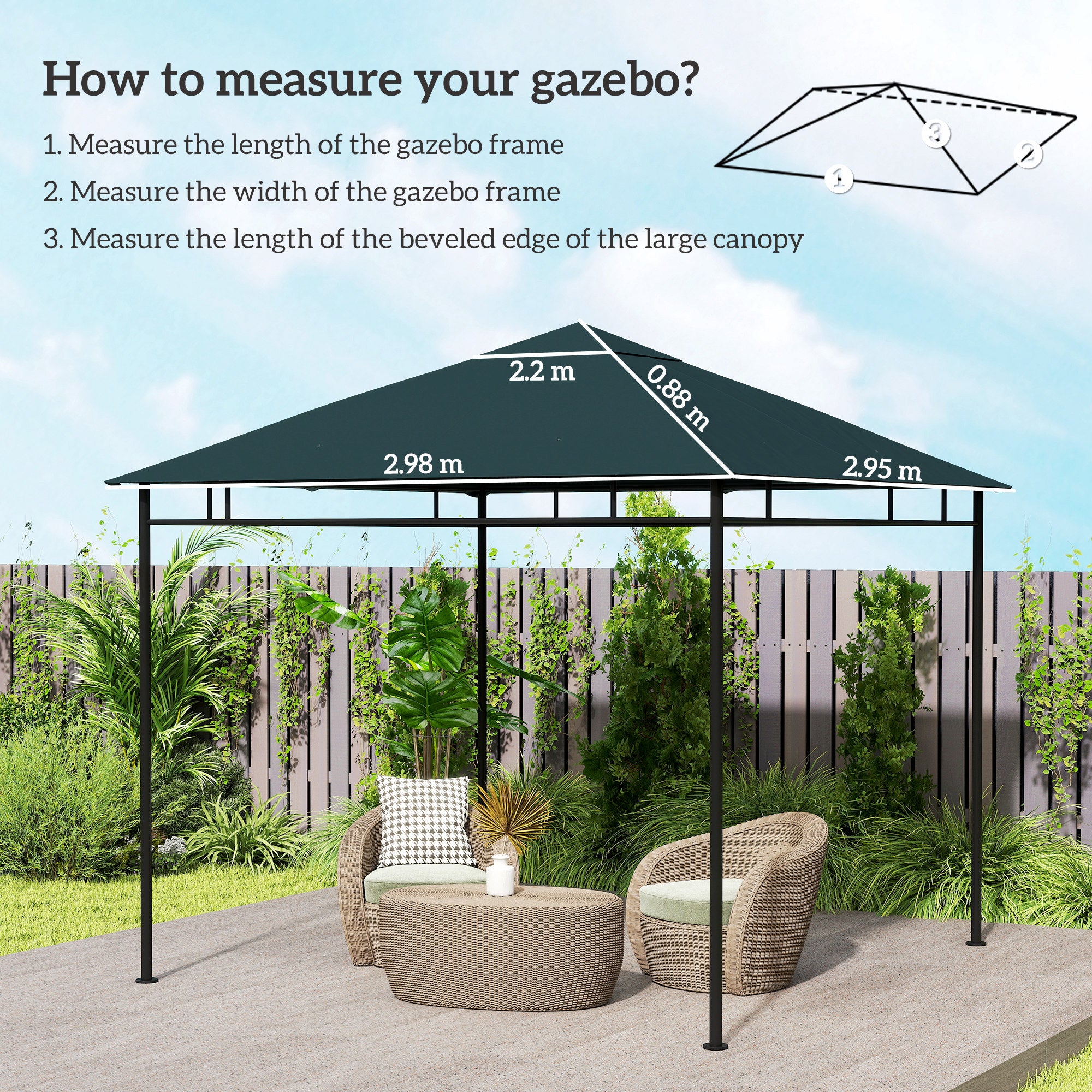 Outsunny 3 x 3 m Gazebo Canopy Replacement Cover, Garden Gazebo Roof Replacement with Drain Holes, TOP COVER ONLY, Grey - anydaydirect