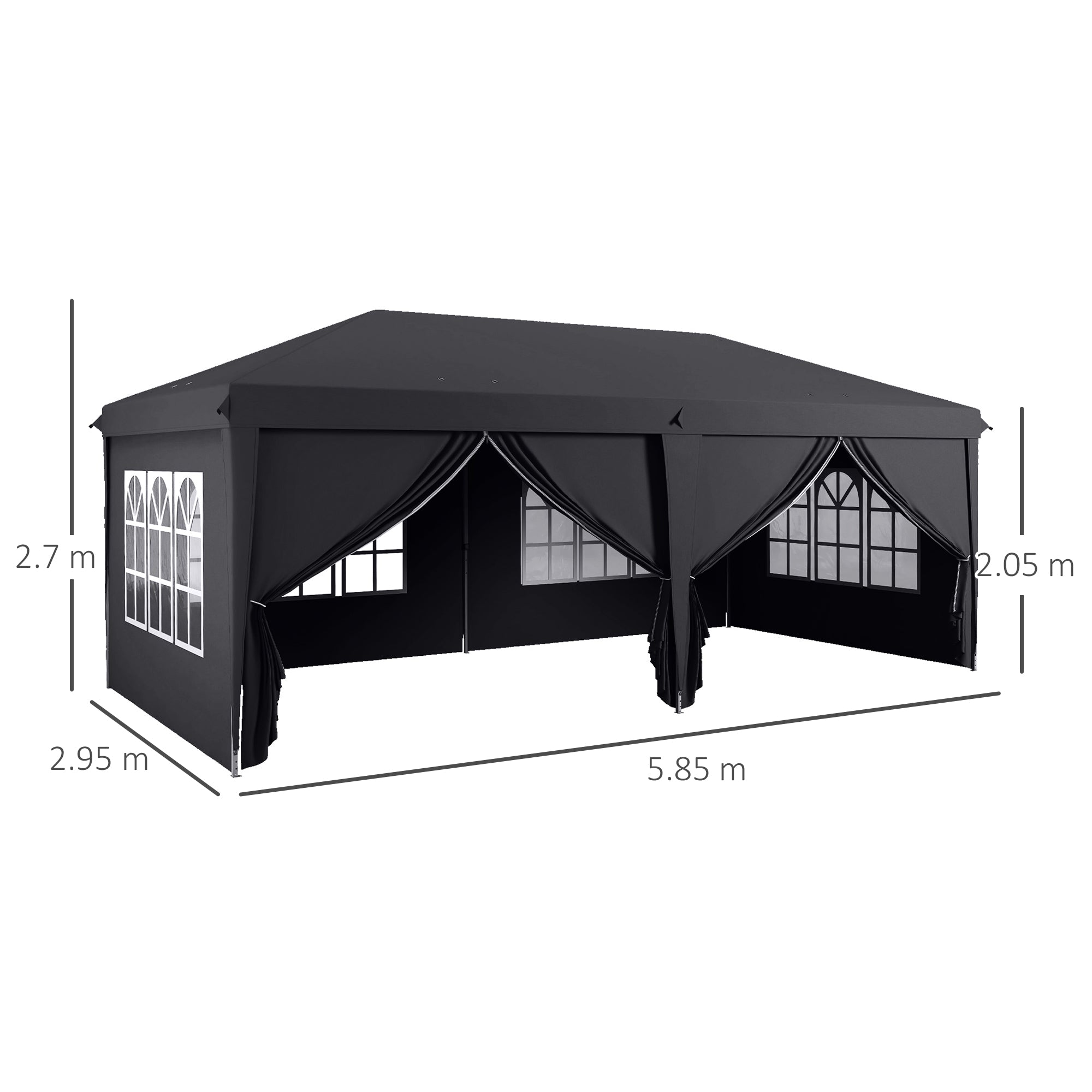 Outsunny 3 x 6m Pop-Up Gazebo, with Curtain Walls and Windows - Grey - anydaydirect
