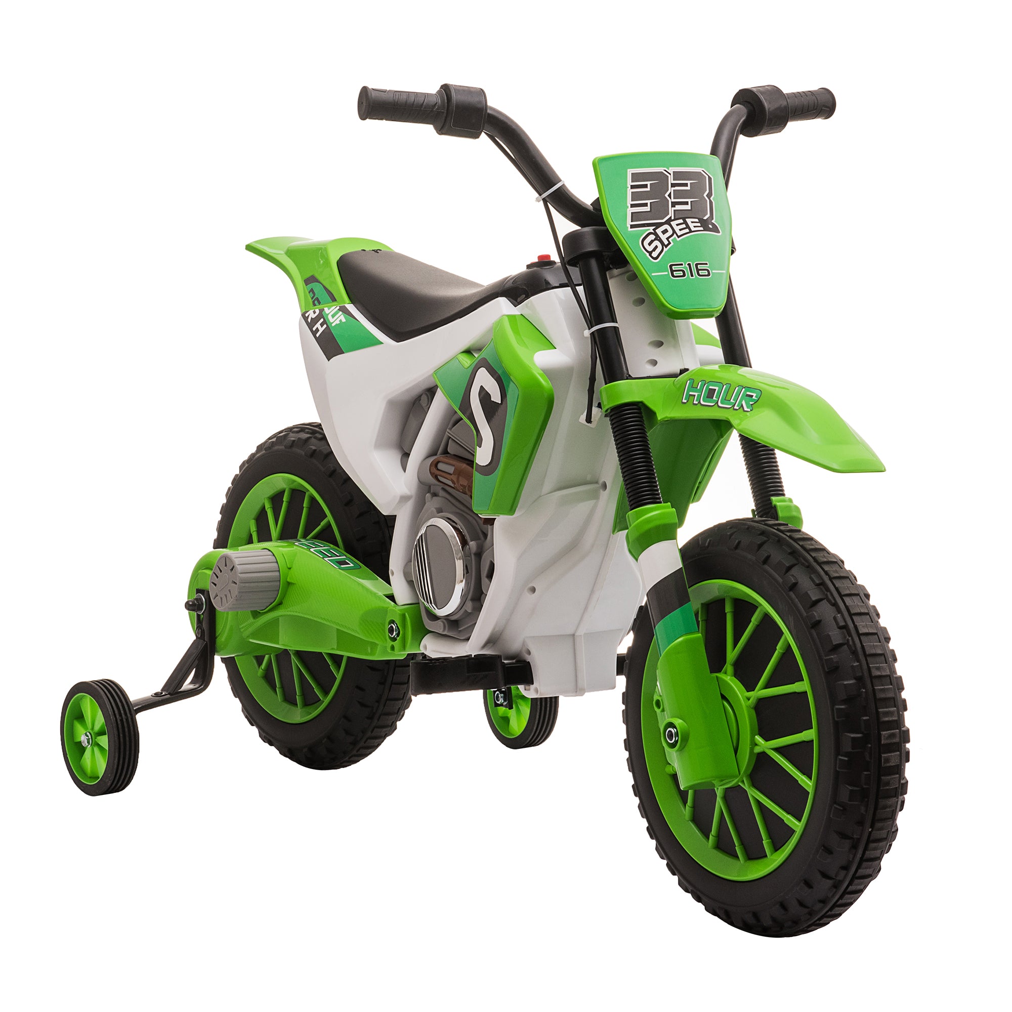 HOMCOM 12V Kids Electric Motorbike Ride On Motorcycle Vehicle Toy with Training Wheels for 3-5 Years Old, Green - anydaydirect