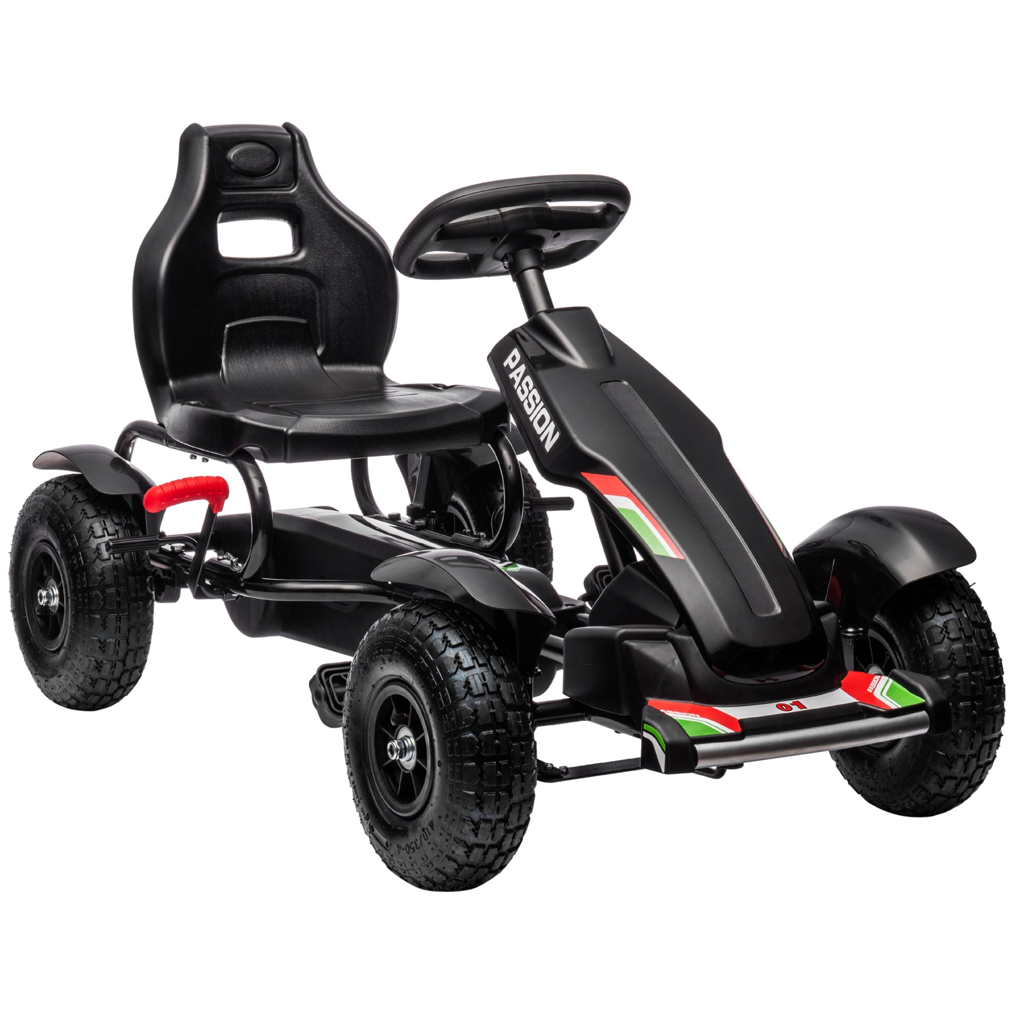 HOMCOM Kids Pedal Go Kart, Metal Frame with Adjustable Seat, Inflatable Tyres for Outdoor Fun, Black - anydaydirect