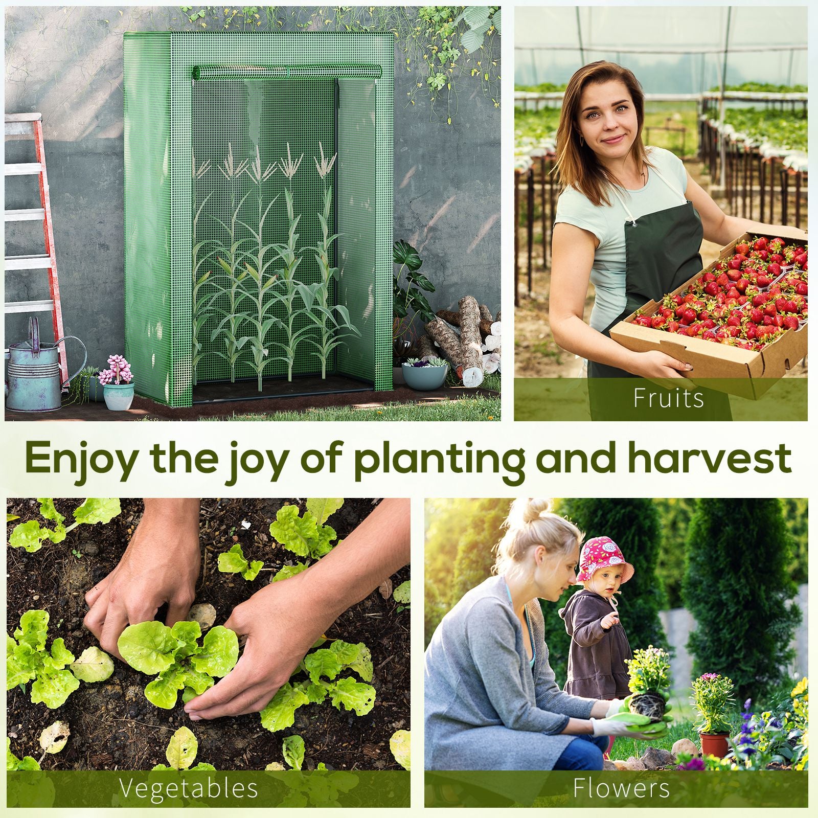 Outsunny 100 x 50 x 150cm Tomato Greenhouse Steel Frame PE Cover with Roll-up Door Outdoor for Backyard, Balcony, Garden, Green - anydaydirect