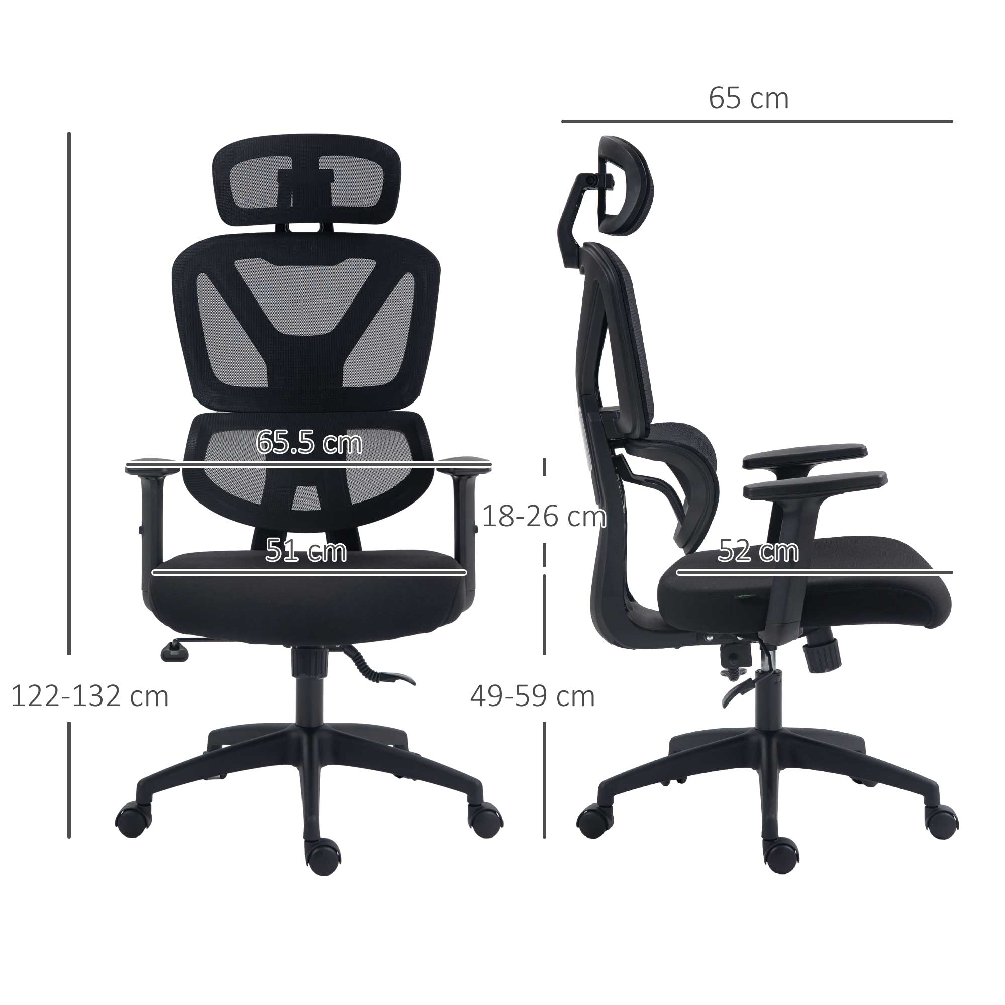 Vinsetto Mesh Office Chair, Height Adjustable Desk Chair with Lumbar Support, Swivel Wheels and Adjustable Headrest, Black - anydaydirect