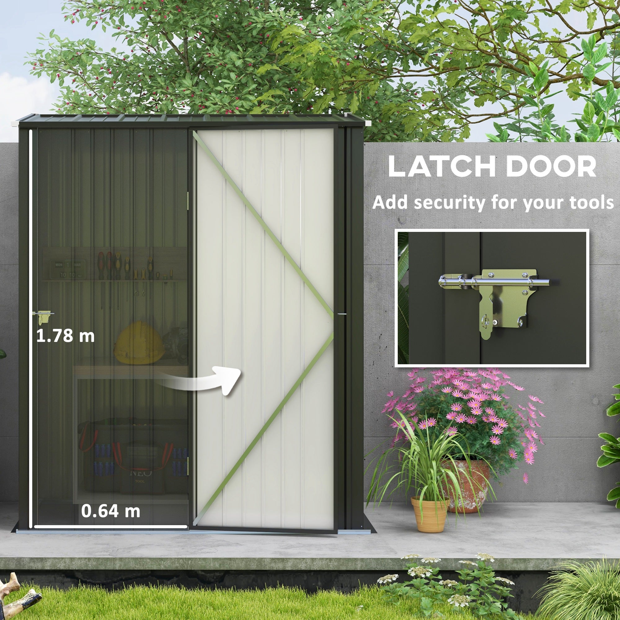Outsunny 5.3ft x 3.1ft Outdoor Storage Shed, Garden Metal Storage Shed w/ Single Door for Backyard, Patio, Lawn, Charcoal Grey - anydaydirect