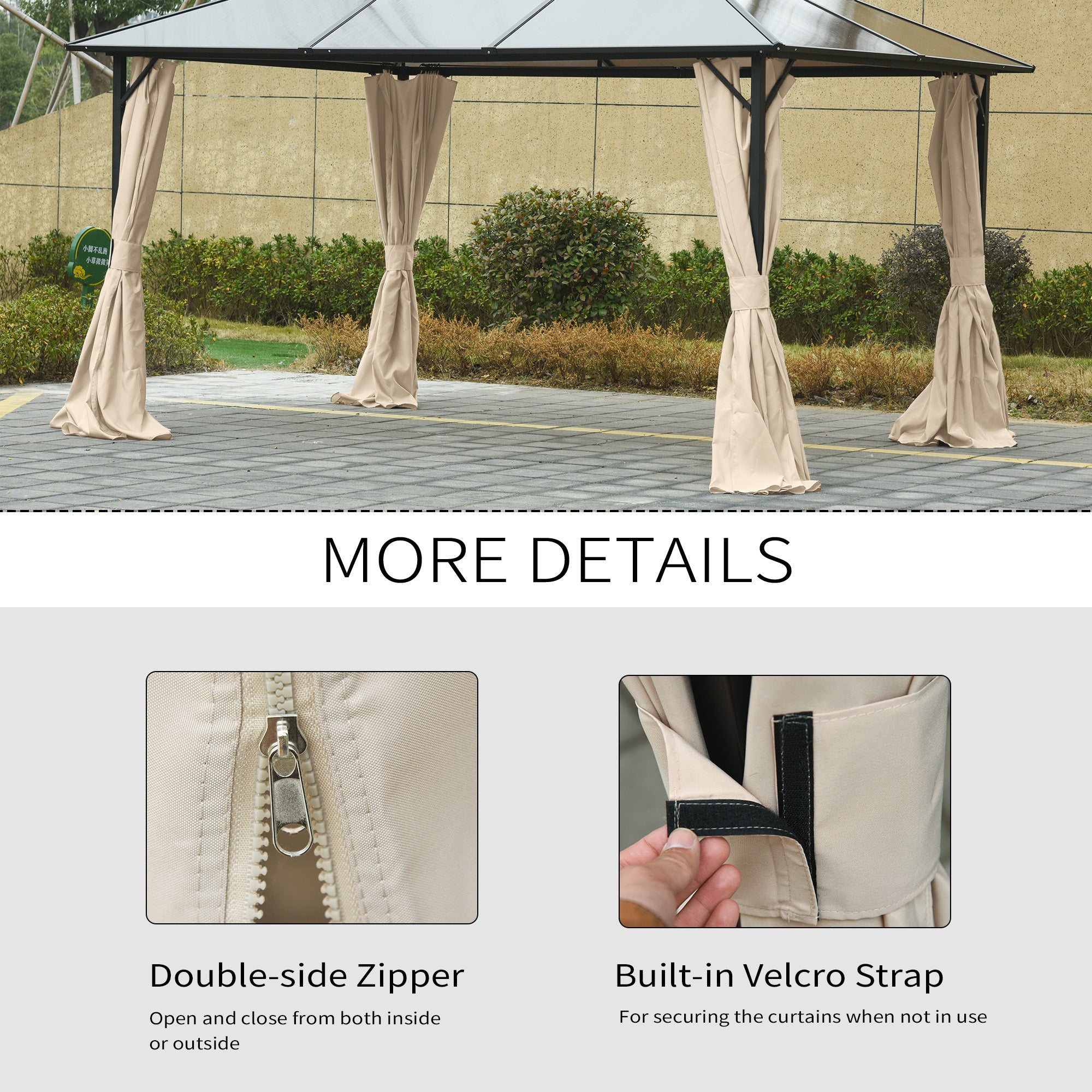 Outsunny 4 Pack Universal Gazebo Replacement Sidewalls Privacy Panel for Most 3 x 4m Gazebo Canopy Pavillion Outdoor Shelter Curtains Accessories Beige - anydaydirect
