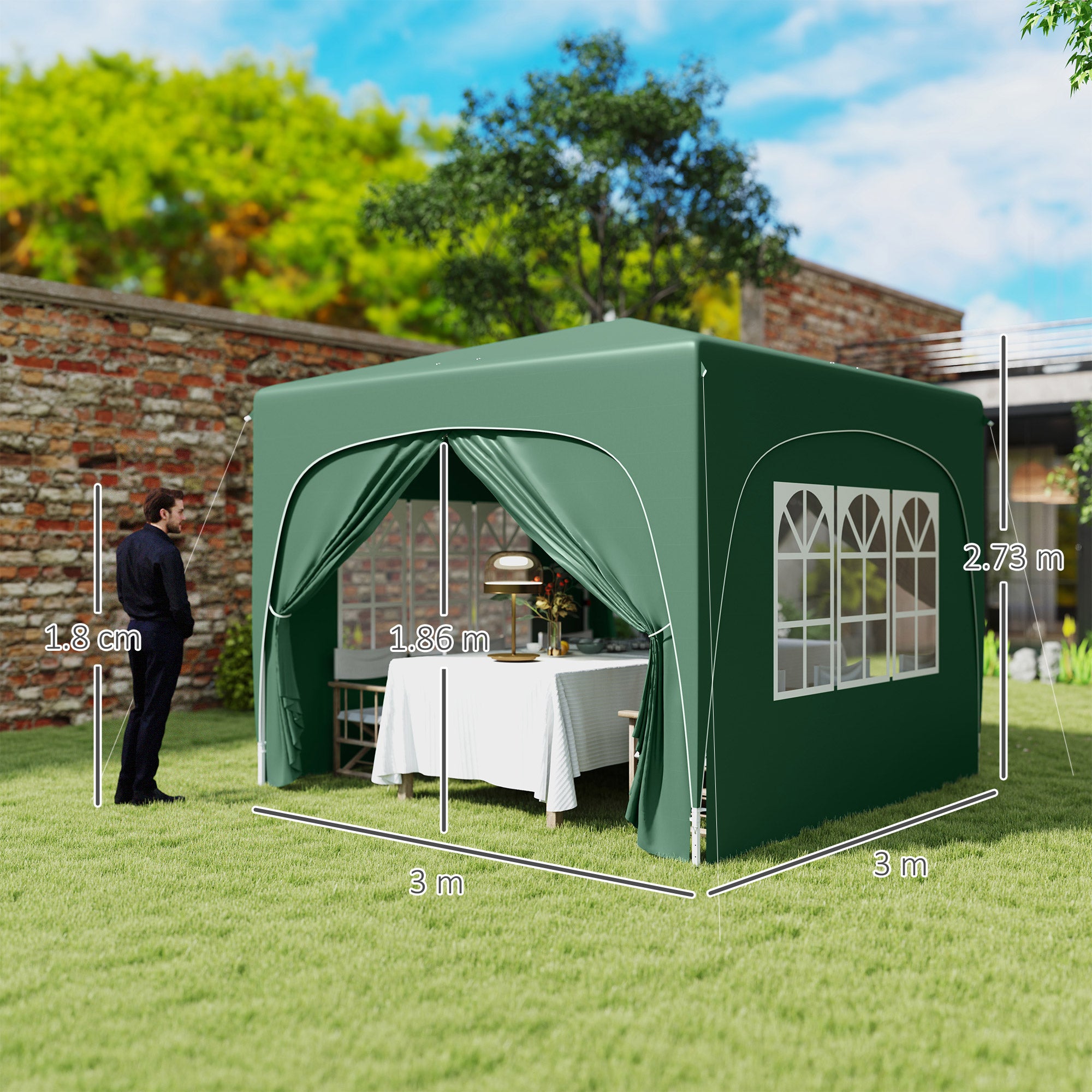 Outsunny 3 x 3m Pop-Up Gazebo Shelter, with Accessories - Dark Green - anydaydirect