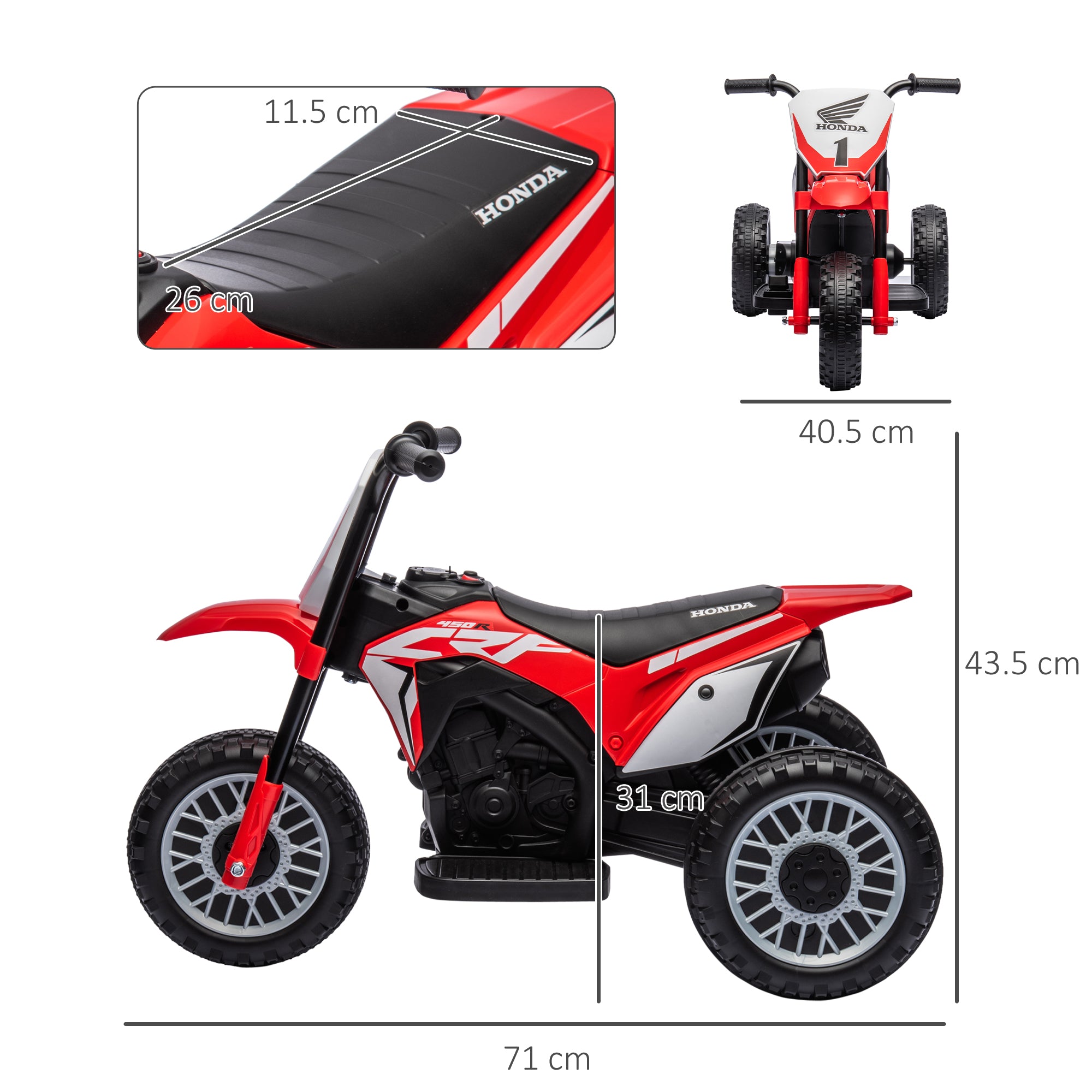 HOMCOM 6V Kids Motorbike, 3 Wheels Kids Electric Bike with Horn, Startup Sound for Ages 18-36 Months - Red - anydaydirect