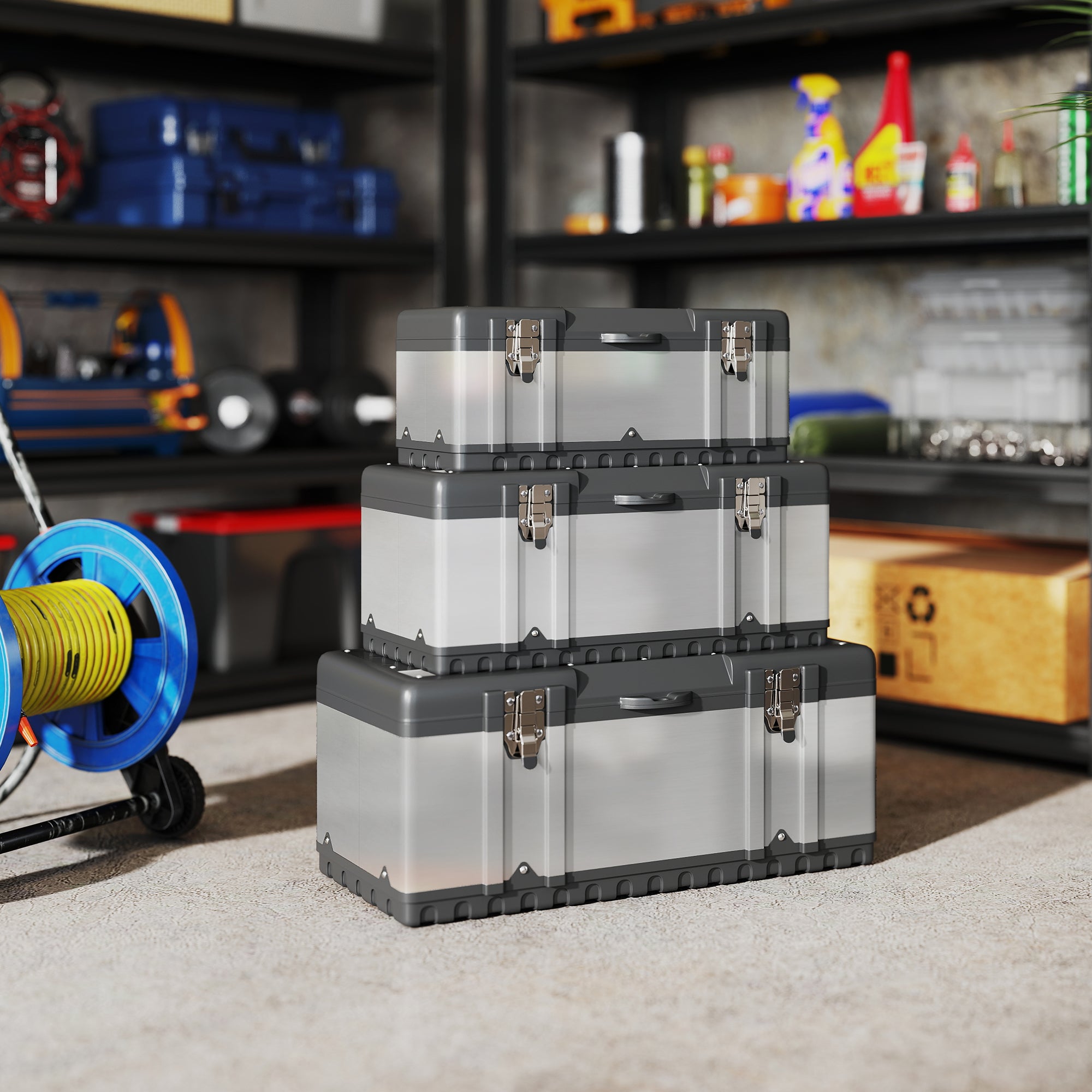 HOMCOM 3 Pieces Stainless Steel Toolbox Set, 23"/ 19"/ 16" - anydaydirect