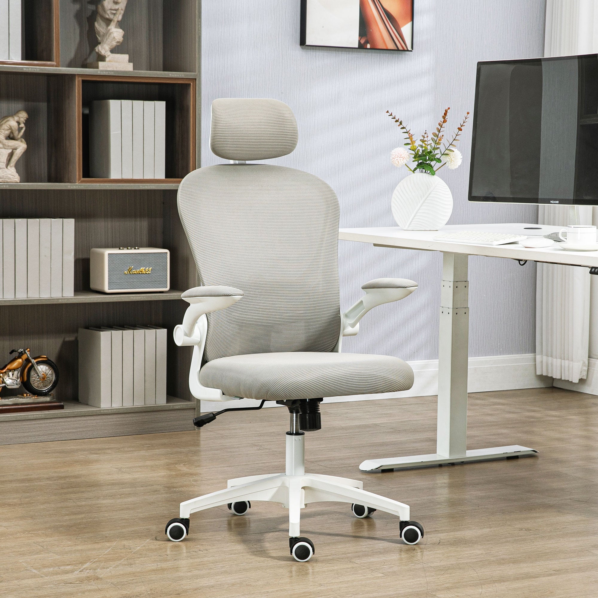 Vinsetto Multi-Adjustable Office Chair, with Lumbar Support, Headrest and Mesh Back - Grey - anydaydirect