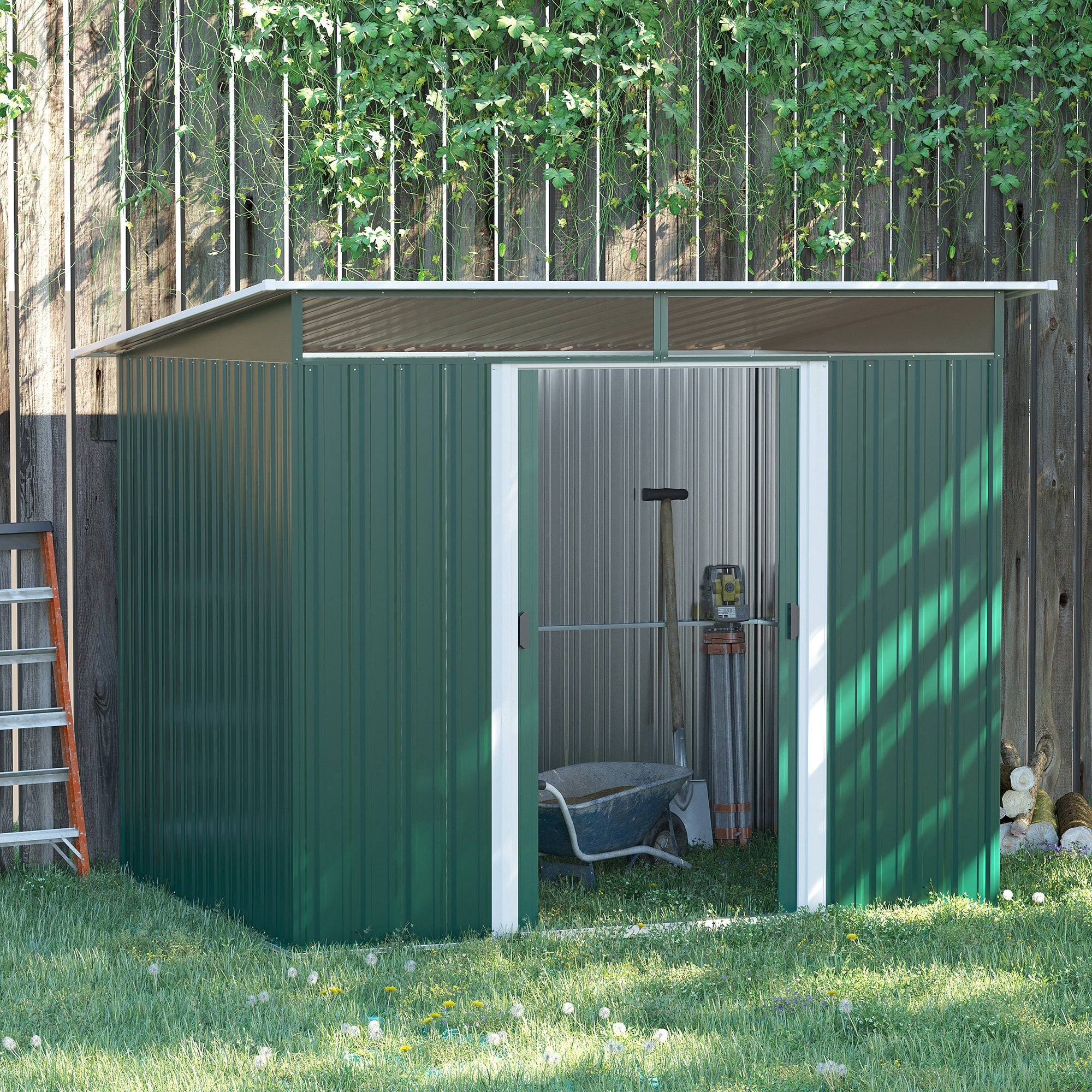Outsunny Pent Roofed Metal Garden Shed House Hut Gardening Tool Storage w/ Ventilation 260L x 194W x 200H cm - anydaydirect