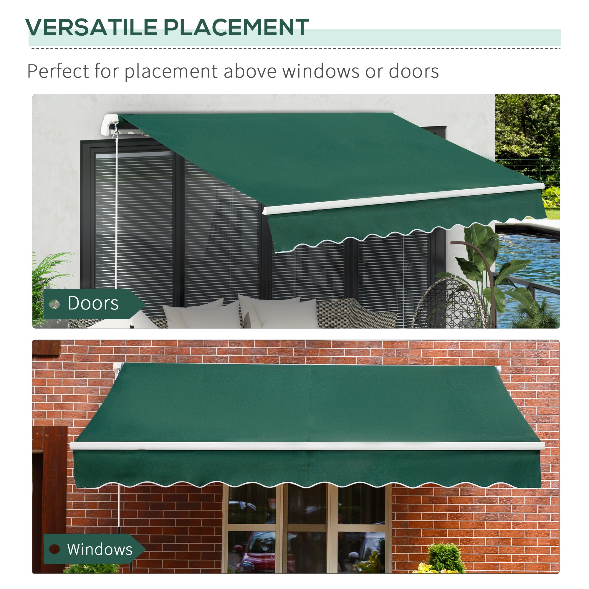Outsunny Awning Canopy Manual Retractable Porch Sun Shade Shelter 3 x 2m Green - anydaydirect