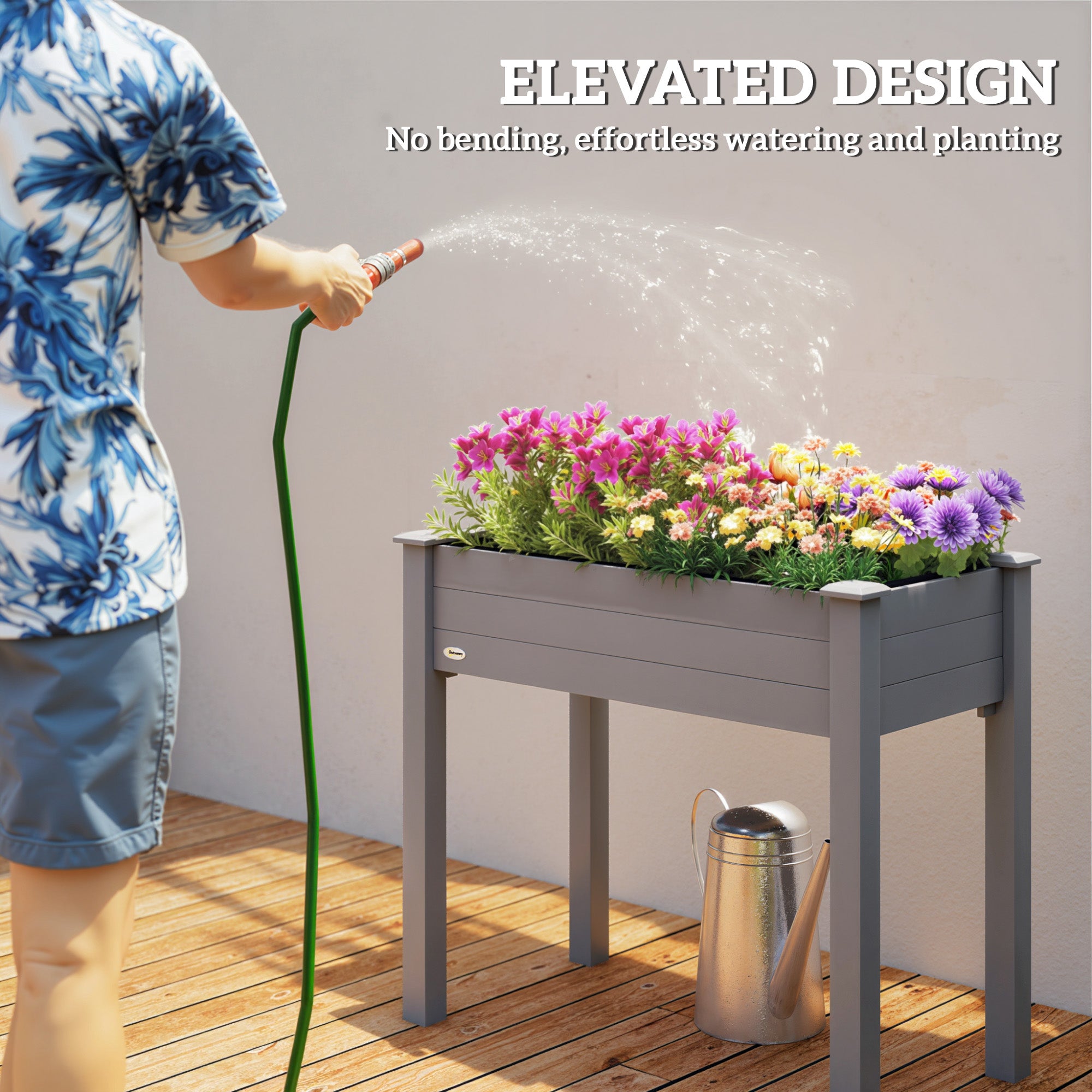 Outsunny Raised Bed for Garden, Wooden Elevated Planter Box with Bed Liner, for Flower Vegetable Herb, Dark Grey - anydaydirect