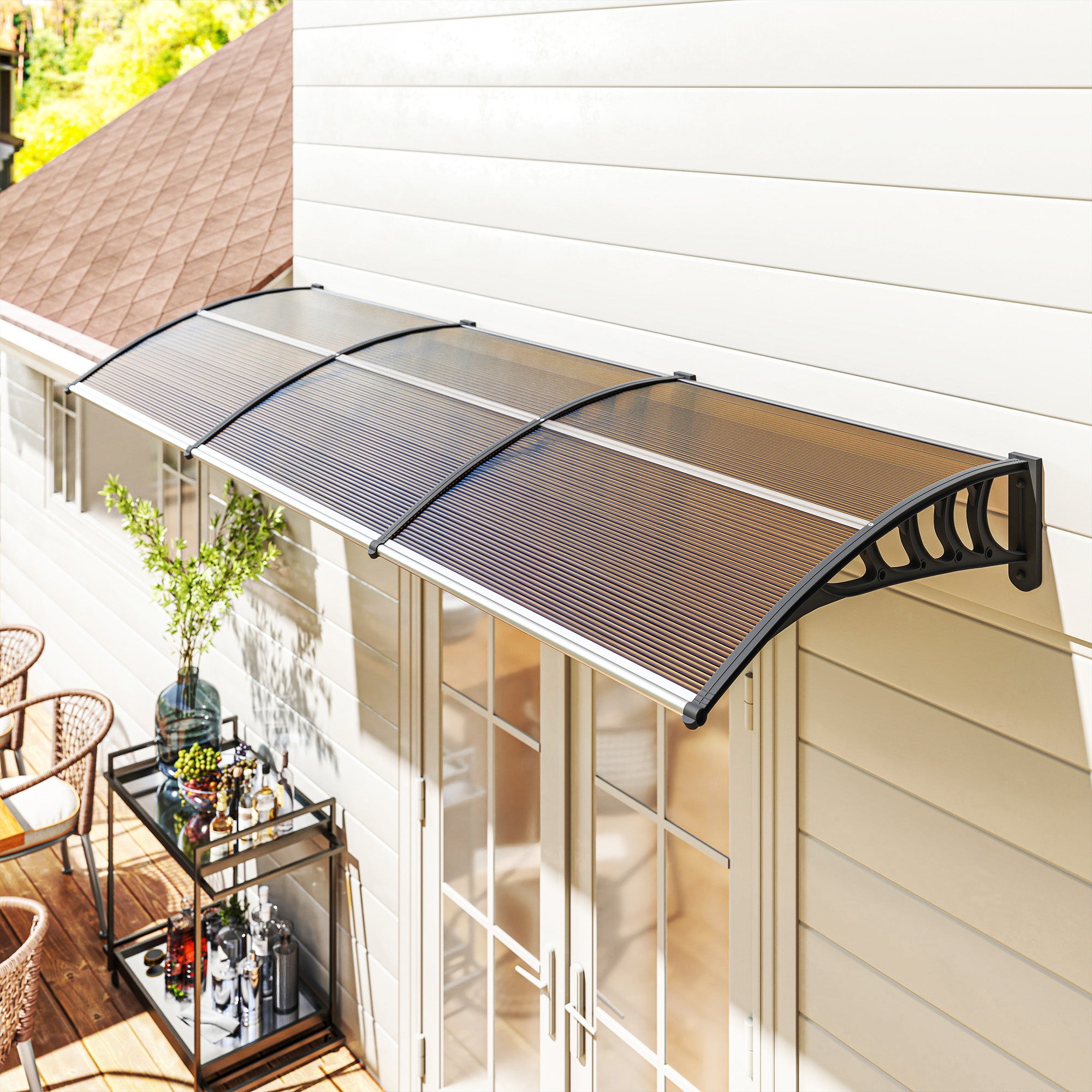 Outsunny Front Door Canopy, Outdoor Awning, Rain Shelter, 303 x 96cm , Brown - anydaydirect