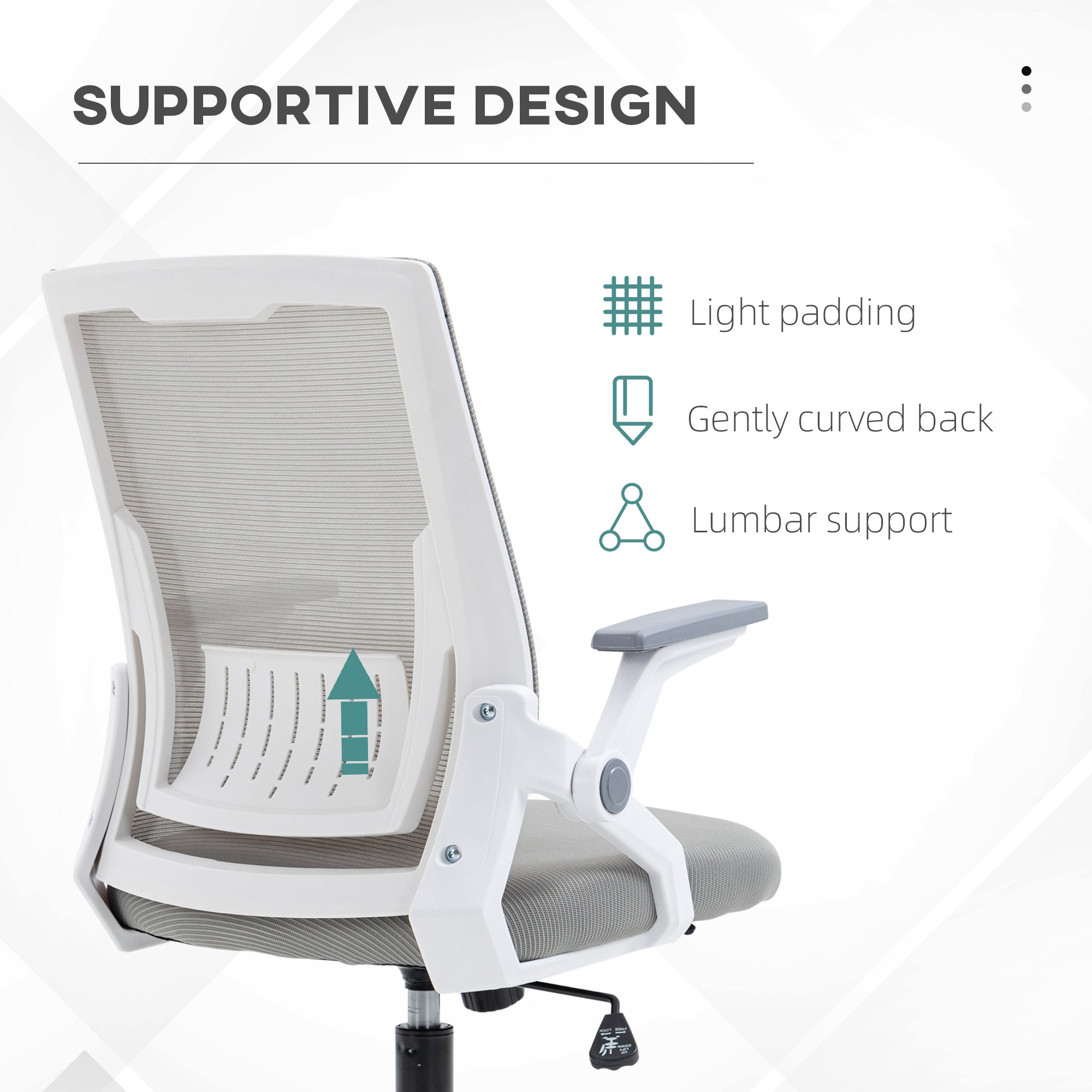 Vinsetto Mesh Office Chair, Desk Chair with Lumbar Support, Flip-up Armrest, Swivel Wheels, Adjustable Height, Grey - anydaydirect