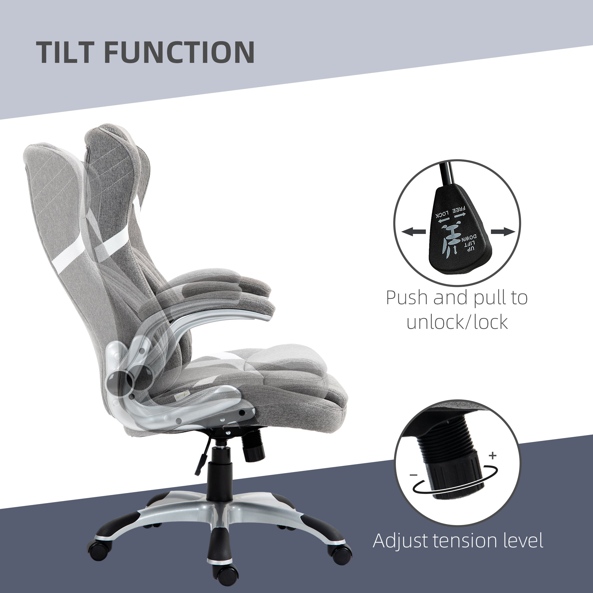 Vinsetto Linen-Look Office Chair, with Adjustable Height and Tension - Grey - anydaydirect